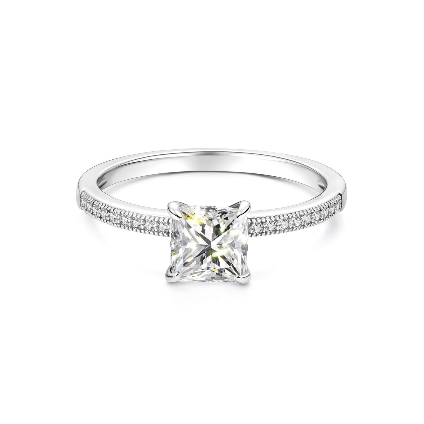 Solitaire Princess Lab Diamond Ring in Platinum Prong Setting - Neoshine