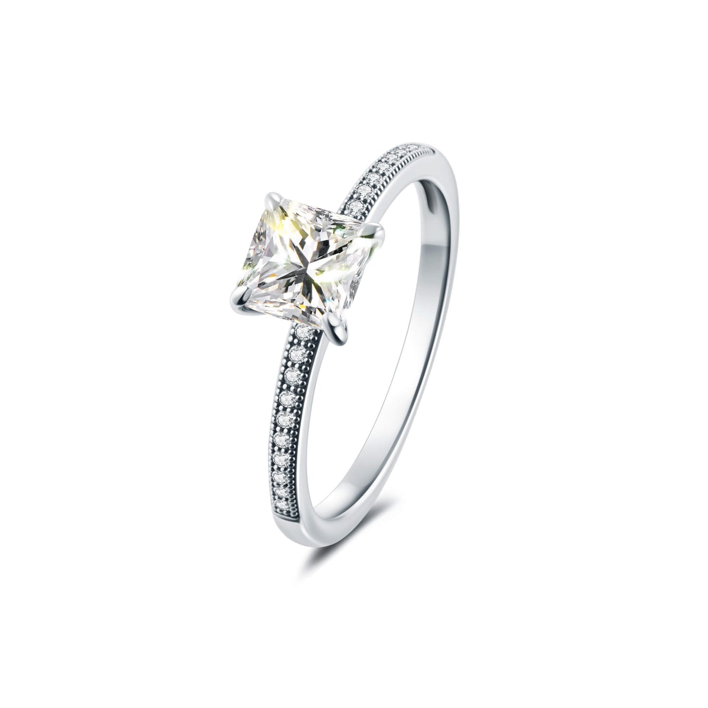 Solitaire Princess Lab Diamond Ring in Platinum Prong Setting - Neoshine