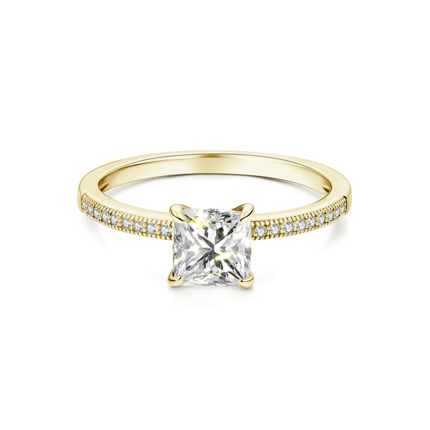 Solitaire Princess Lab Diamond Ring in 18K Yellow Gold - Neoshine