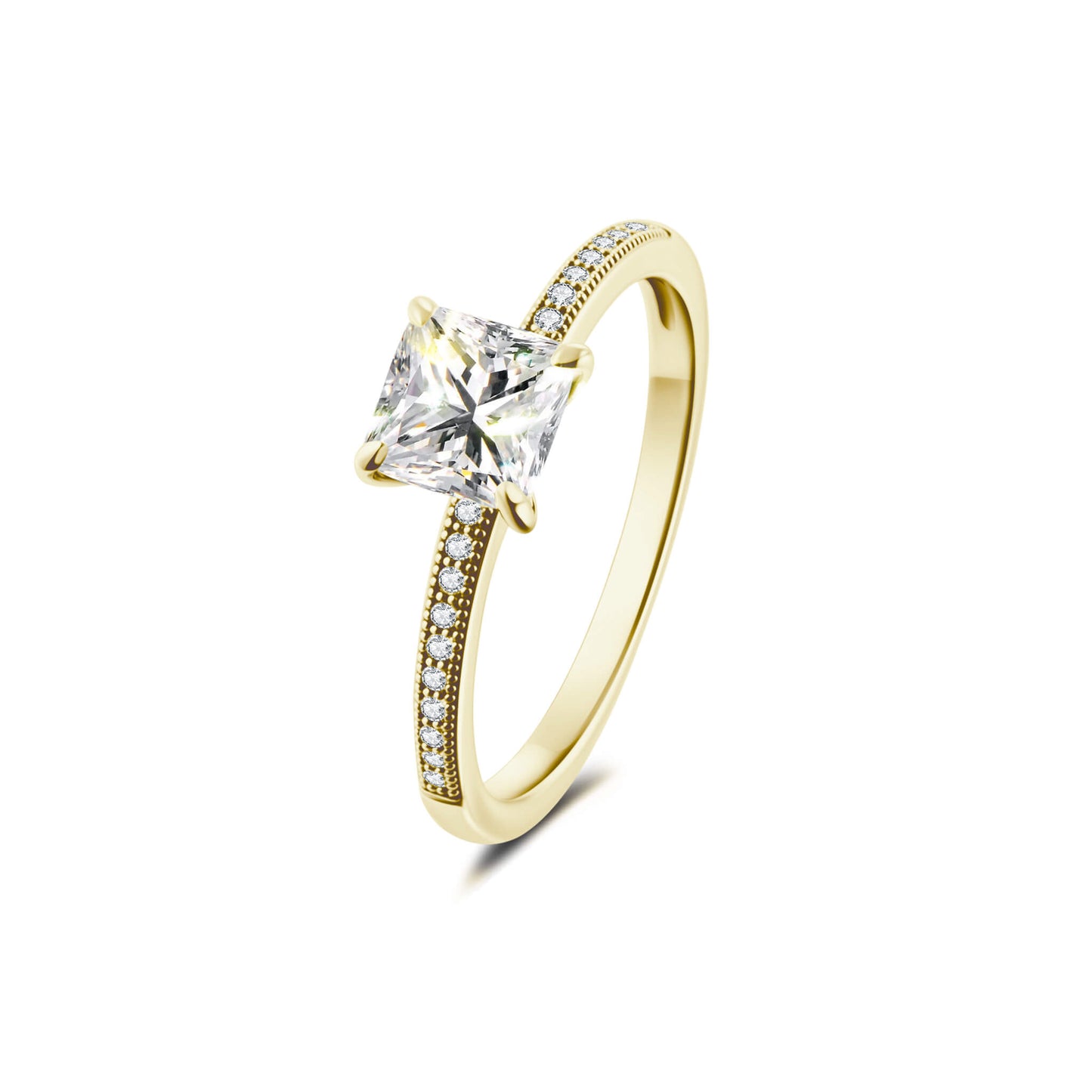 Solitaire Princess Lab Diamond Ring in 18K Yellow Gold - Neoshine