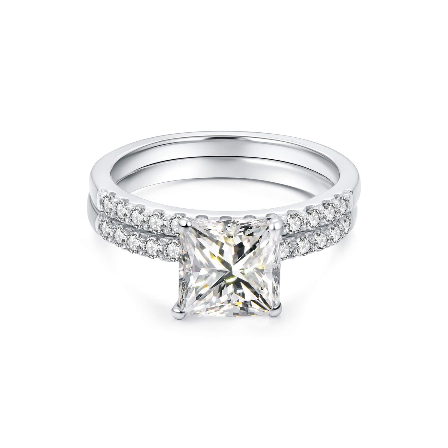 Bridal Sets Princess Lab Diamond Ring with Pave Platinum - Neoshine
