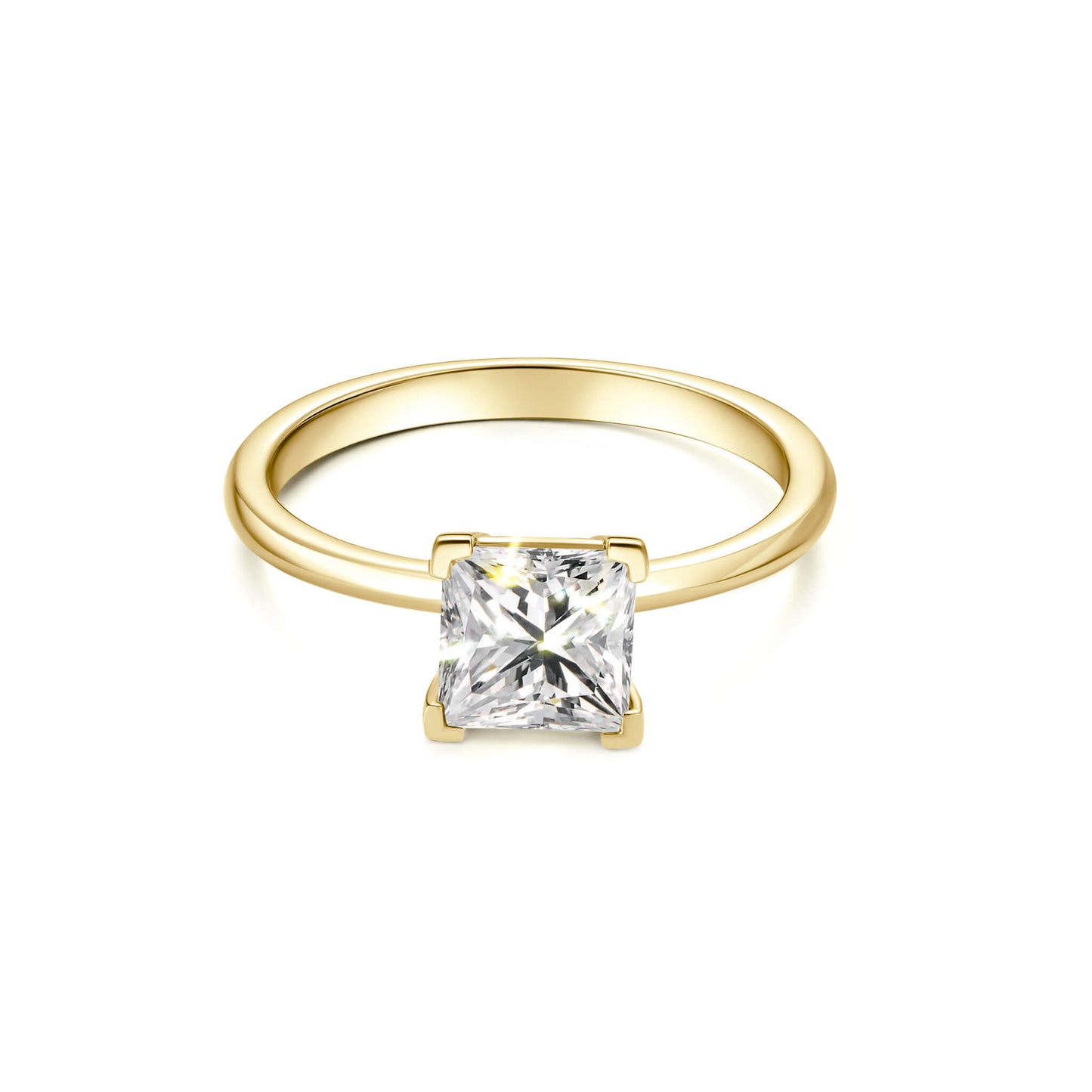 Solitaire Princess Lab Diamond Ring 18K Yellow Gold - Neoshine