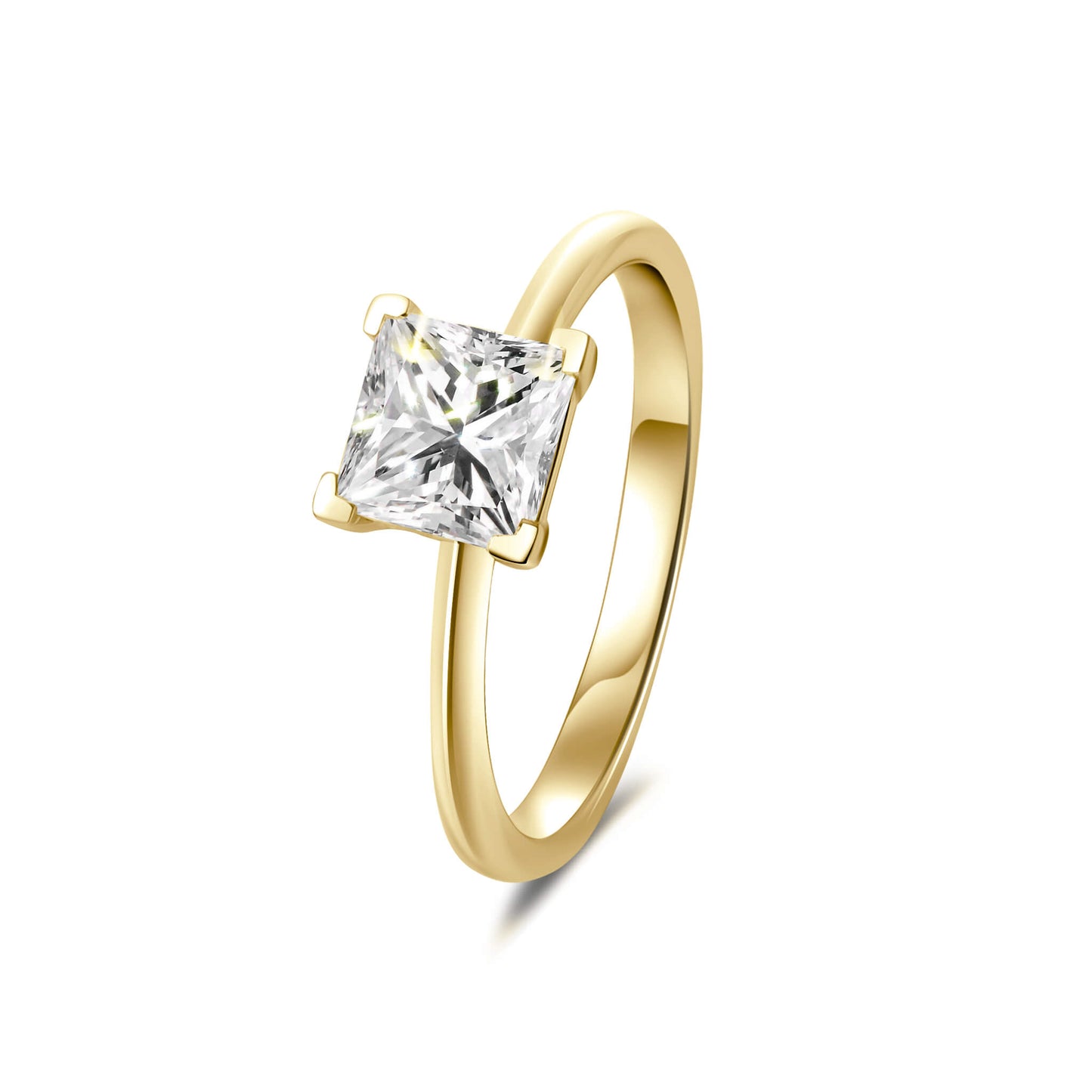Solitaire Princess Lab Diamond Ring 18K Yellow Gold - Neoshine