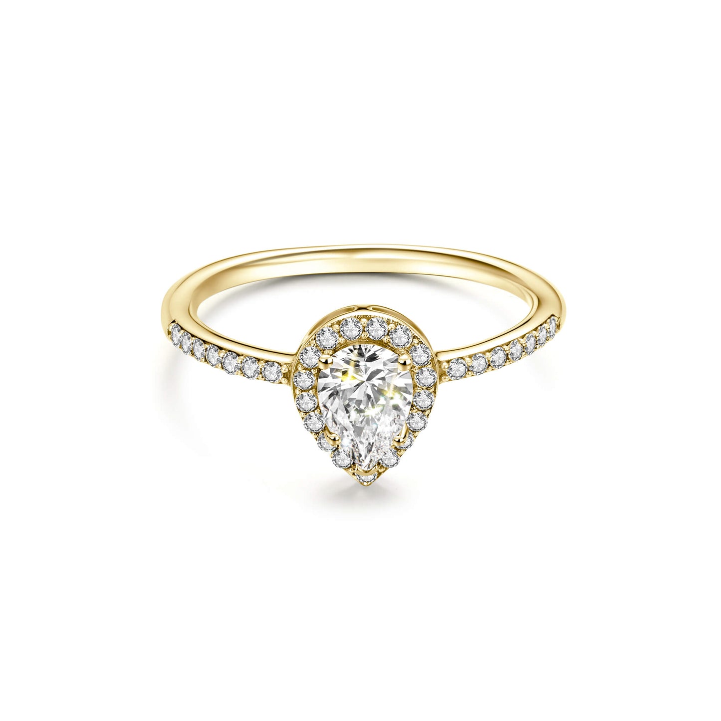 Halo Pear Lab Diamond Ring with Pave 18K Yellow Gold - Neoshine