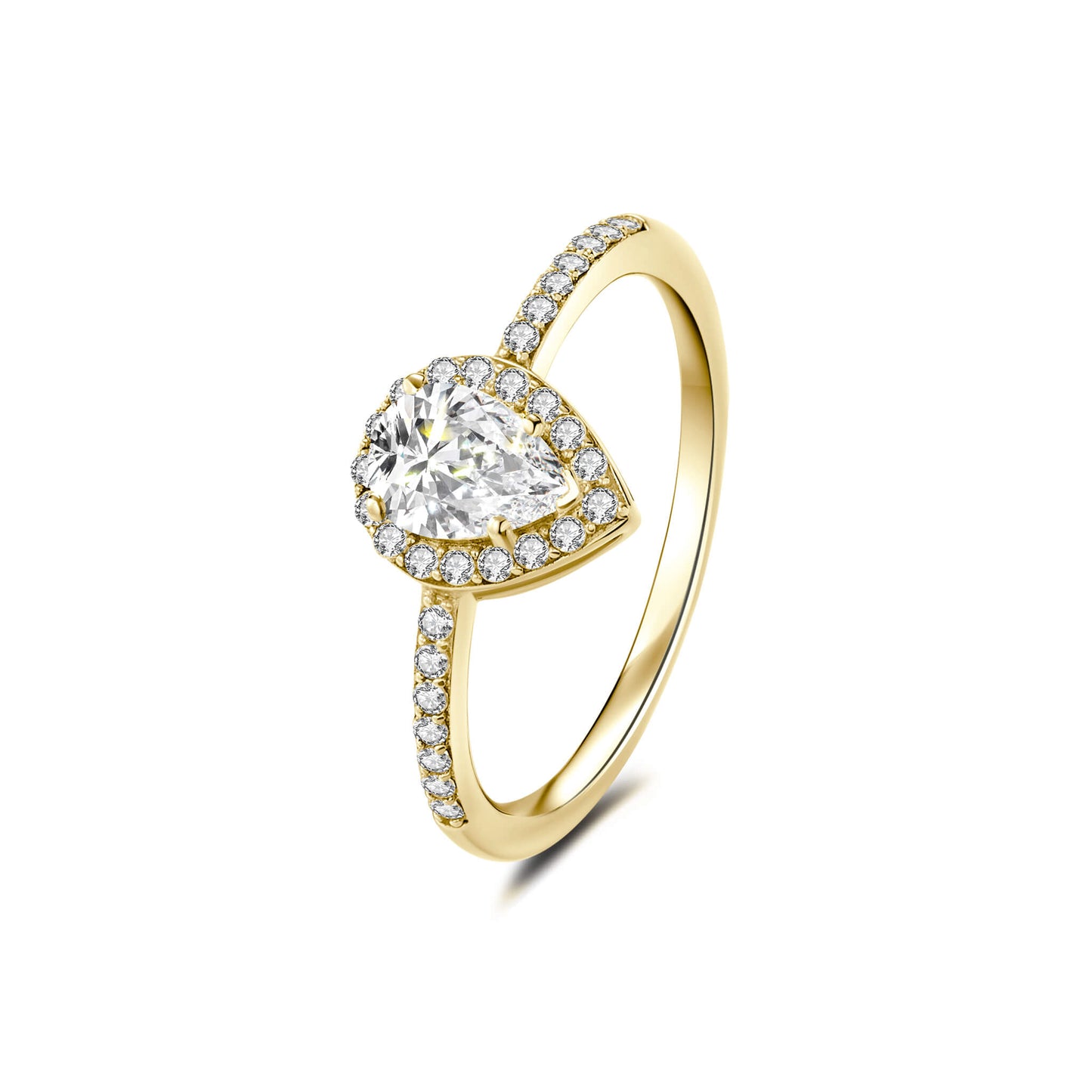 Halo Pear Lab Diamond Ring with Pave 18K Yellow Gold - Neoshine