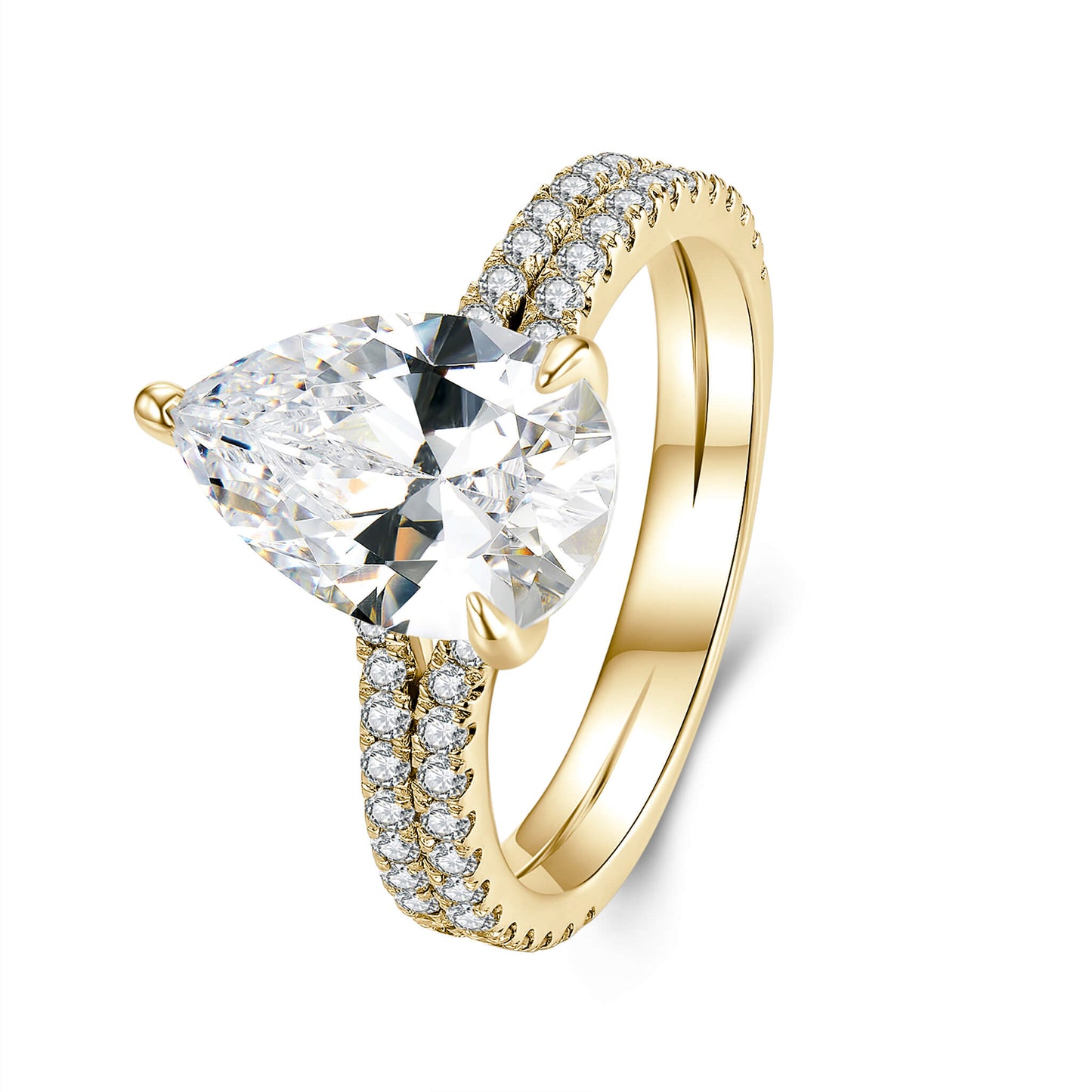 Hidden Halo Pear Lab Diamond Ring with Pave 18K Yellow Gold - Neoshine