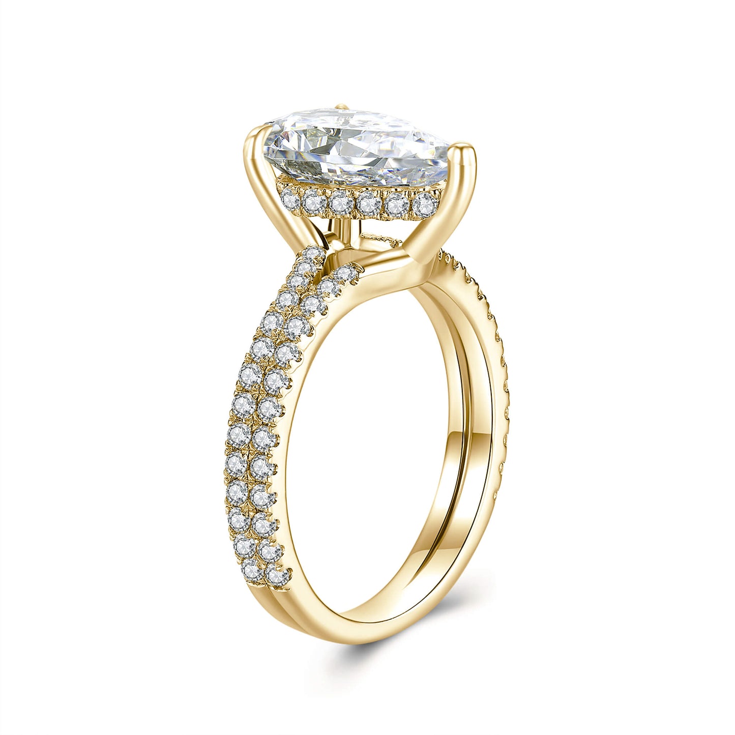 Hidden Halo Pear Lab Diamond Ring with Pave 18K Yellow Gold - Neoshine