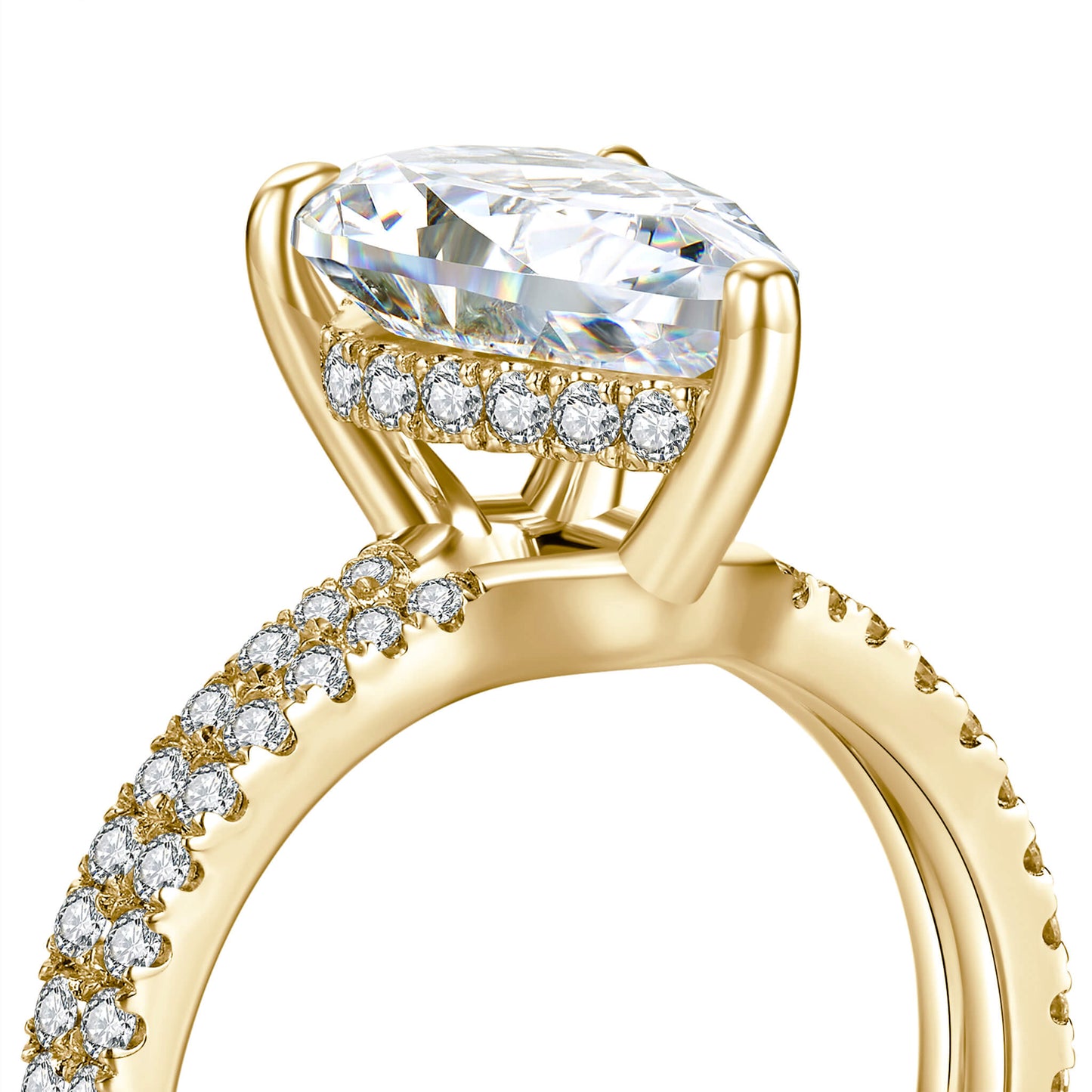 Hidden Halo Pear Lab Diamond Ring with Pave 18K Yellow Gold - Neoshine