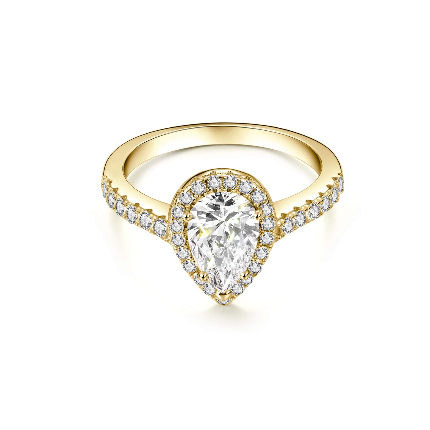 Halo Pear Lab Diamond Ring with Pave 18K Yellow Gold - Neoshine