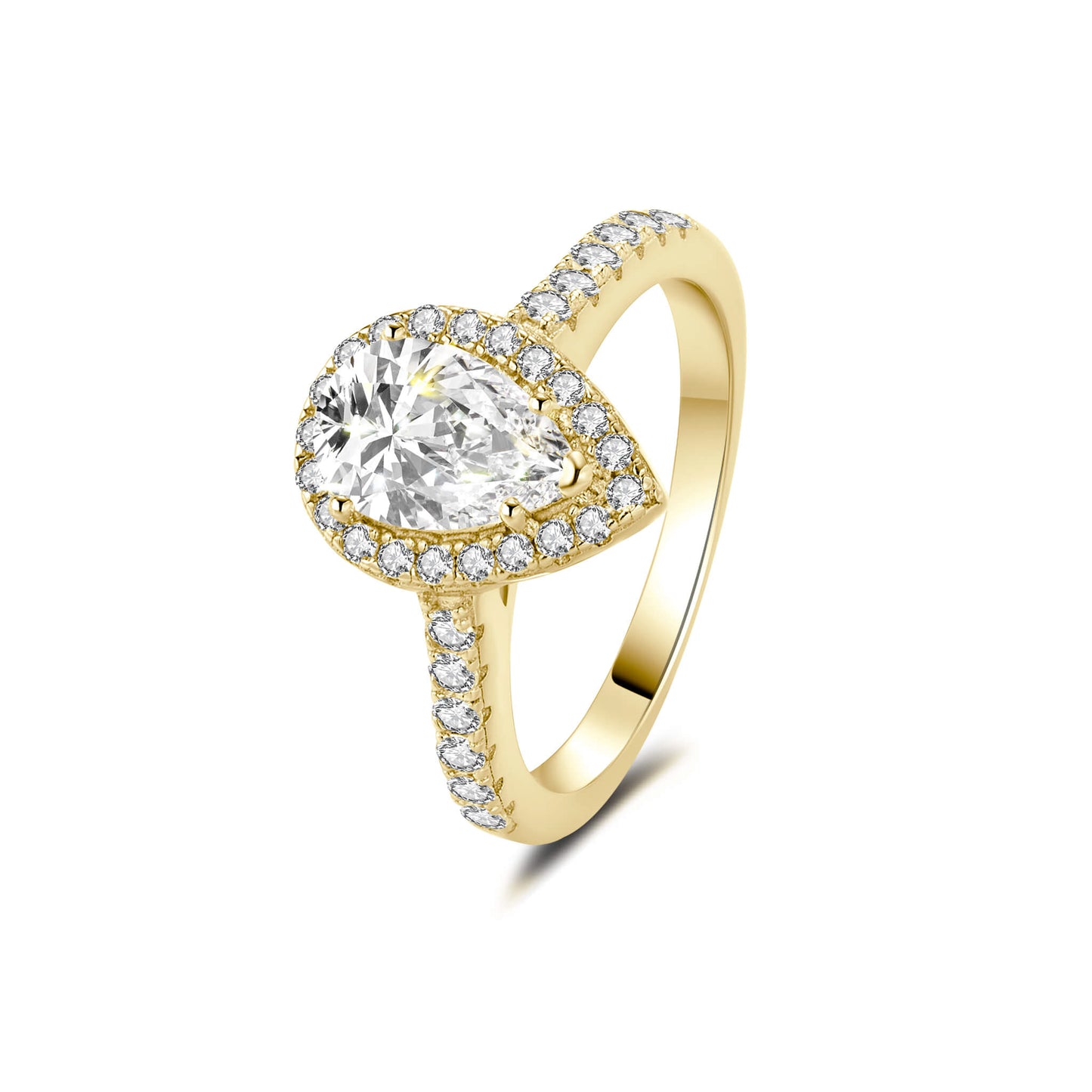 Halo Pear Lab Diamond Ring with Pave 18K Yellow Gold - Neoshine