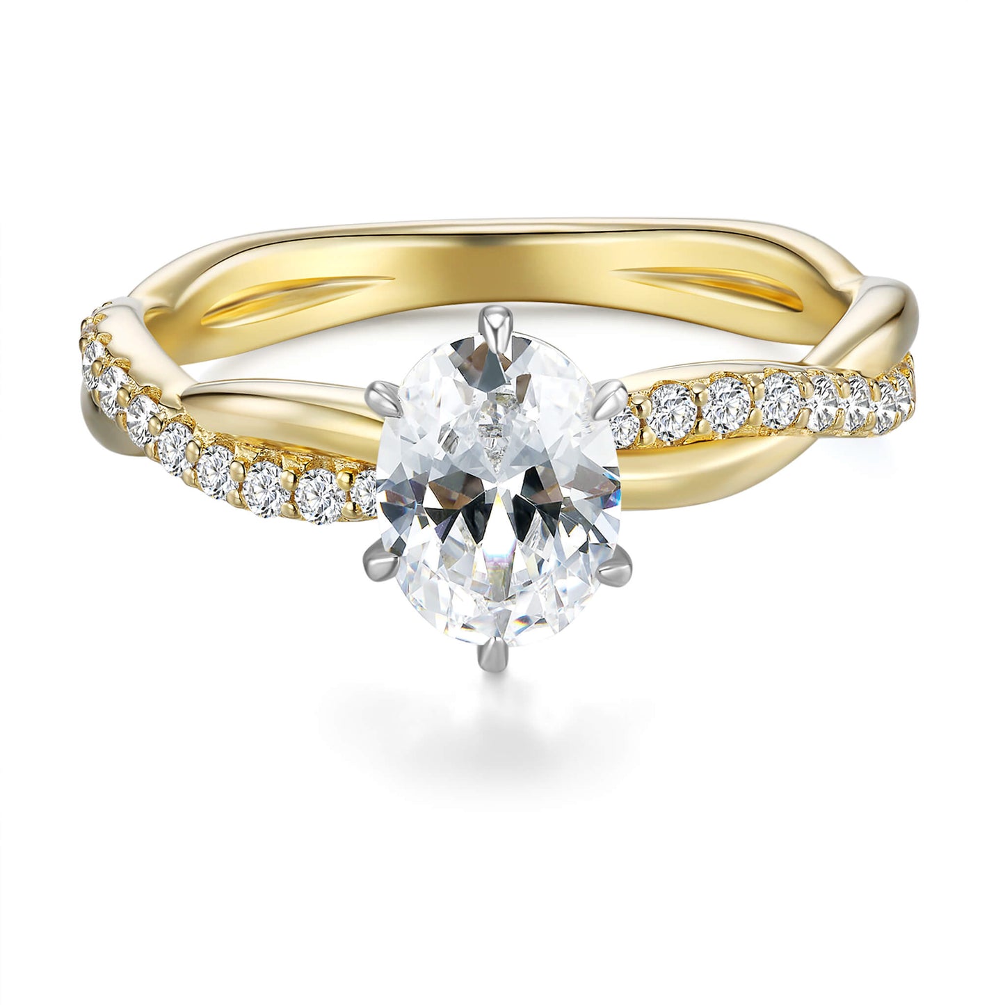 Hidden Halo Oval Lab Diamond Ring with Pave 18K Yellow Gold - Neoshine