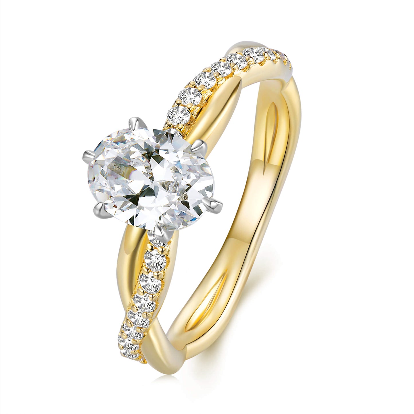 Hidden Halo Oval Lab Diamond Ring with Pave 18K Yellow Gold - Neoshine