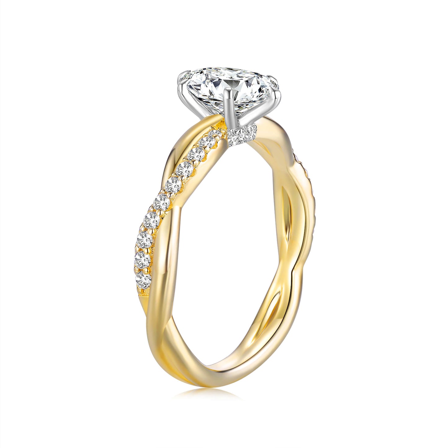 Hidden Halo Oval Lab Diamond Ring with Pave 18K Yellow Gold - Neoshine