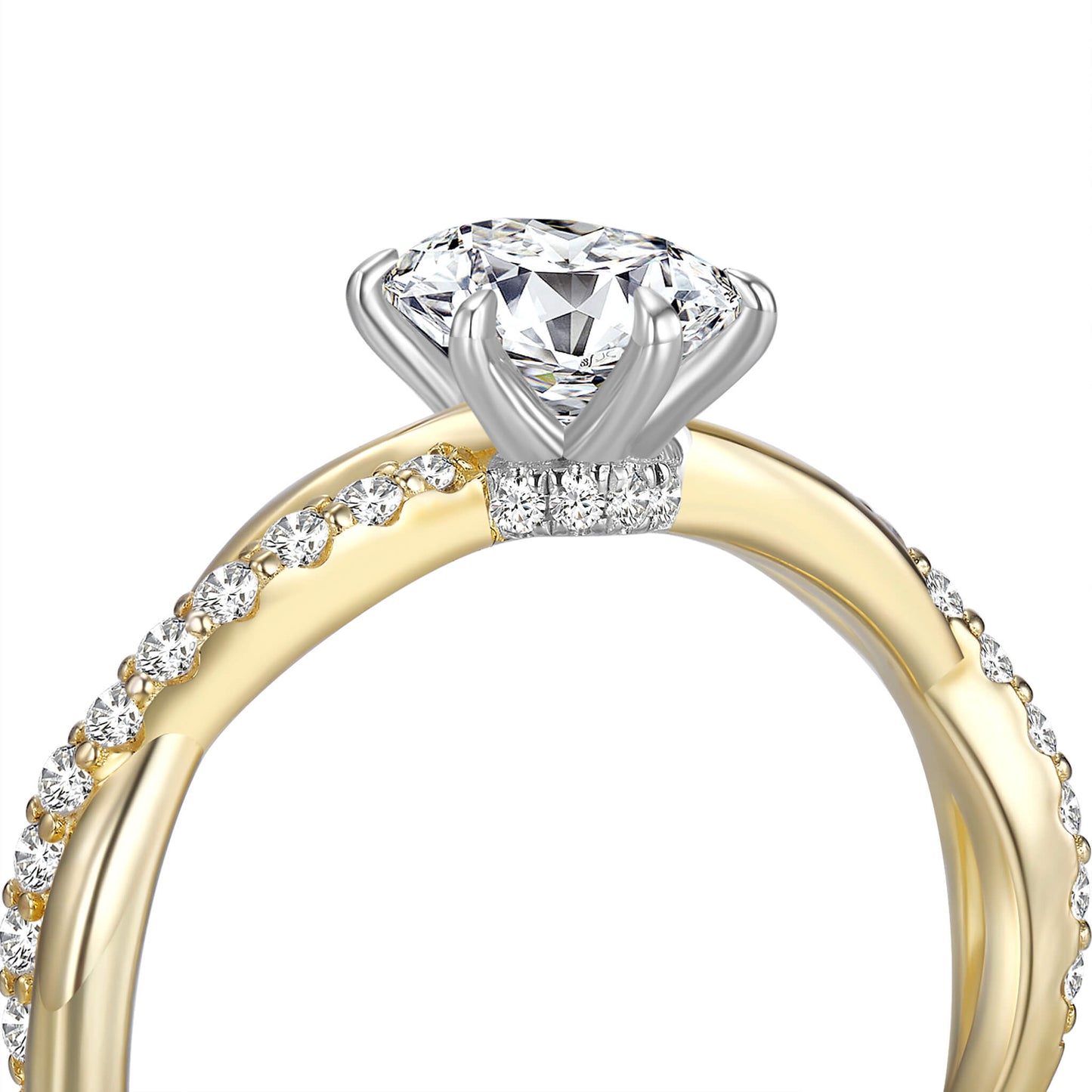 Hidden Halo Oval Lab Diamond Ring with Pave 18K Yellow Gold - Neoshine