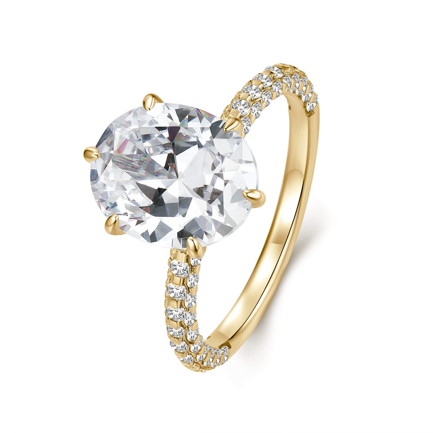 Hidden Halo Oval Lab Diamond Ring with Pave 18K Yellow Gold - Neoshine