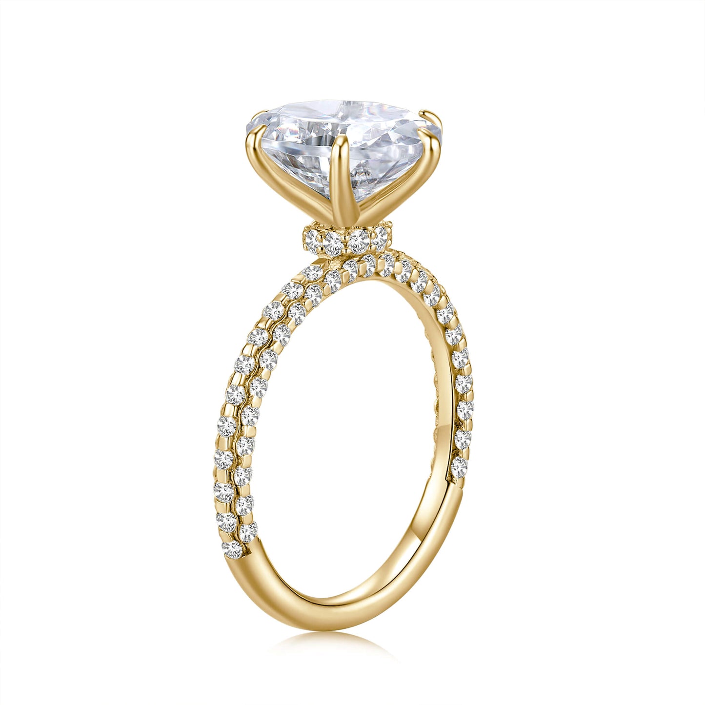 Hidden Halo Oval Lab Diamond Ring with Pave 18K Yellow Gold - Neoshine