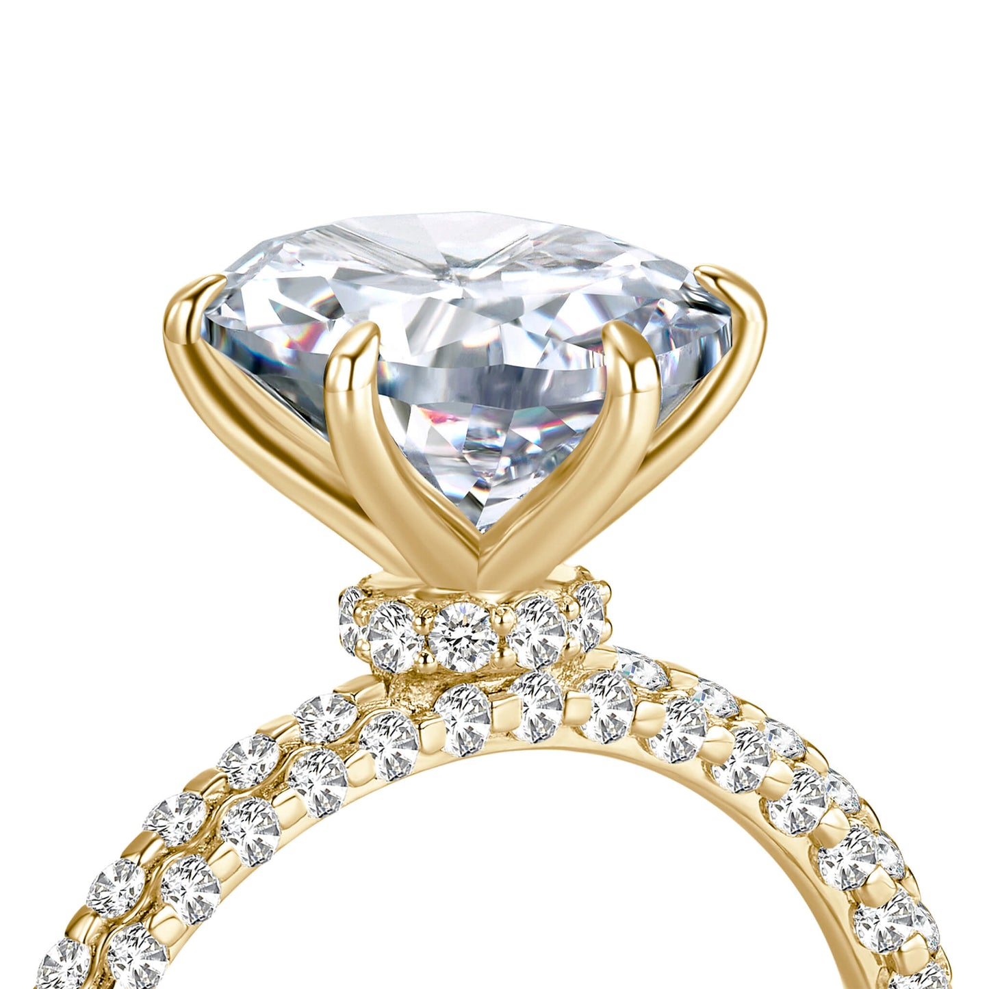 Hidden Halo Oval Lab Diamond Ring with Pave 18K Yellow Gold - Neoshine