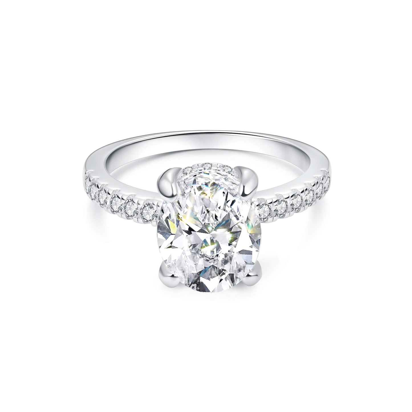 Hidden Halo Pave Oval Lab Diamond Ring in Platinum - Neoshine