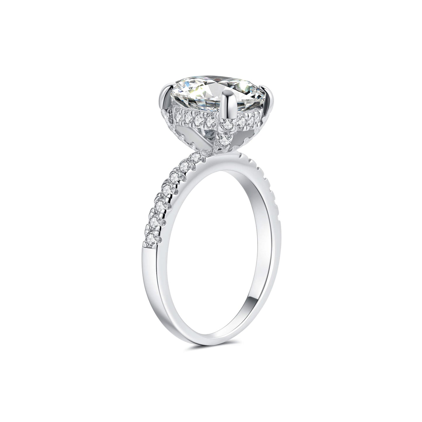 Hidden Halo Pave Oval Lab Diamond Ring in Platinum - Neoshine