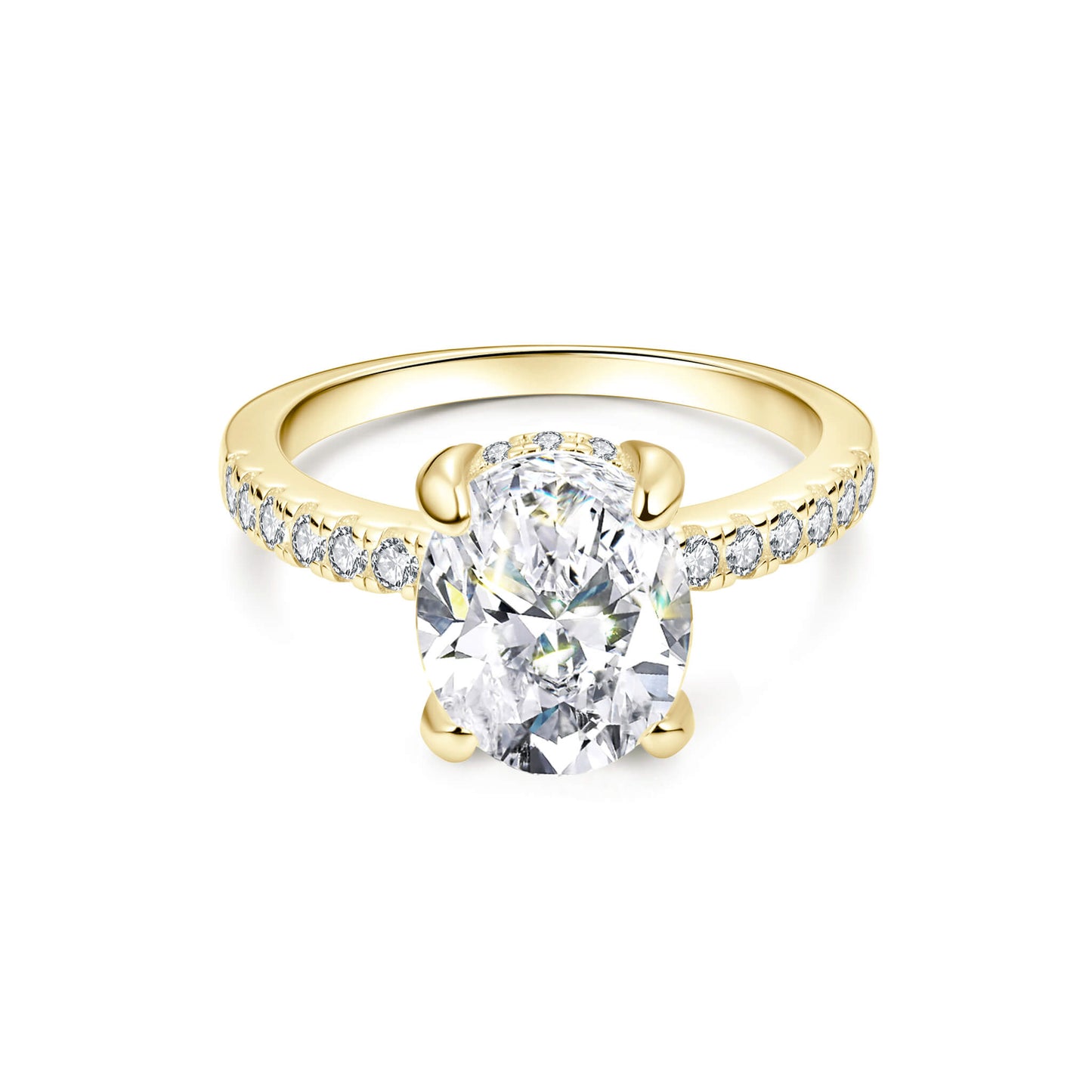 Hidden Halo Pave Oval Lab Diamond Ring in 18K Yellow Gold - Neoshine