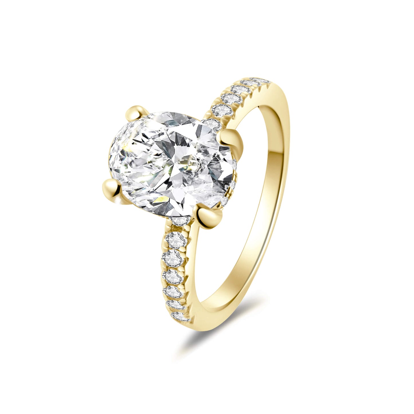 Hidden Halo Pave Oval Lab Diamond Ring in 18K Yellow Gold - Neoshine