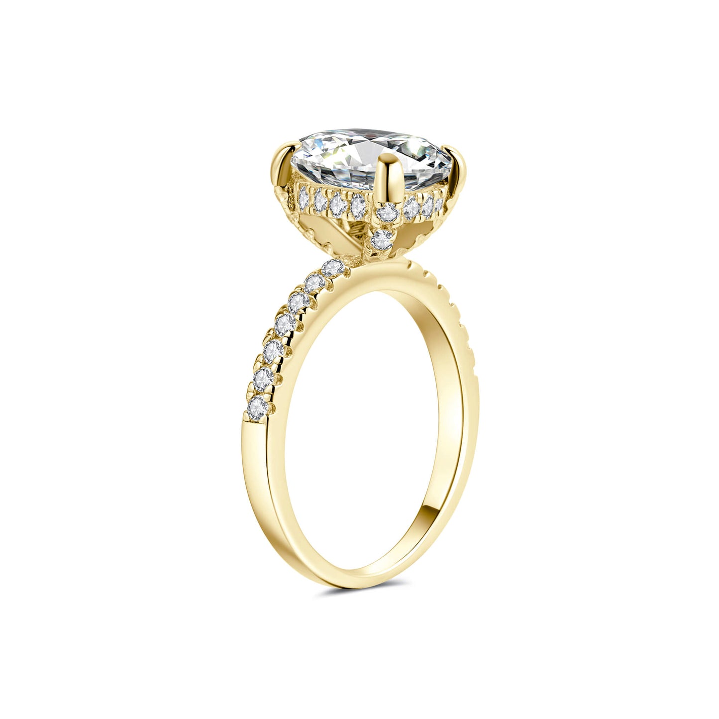 Hidden Halo Pave Oval Lab Diamond Ring in 18K Yellow Gold - Neoshine