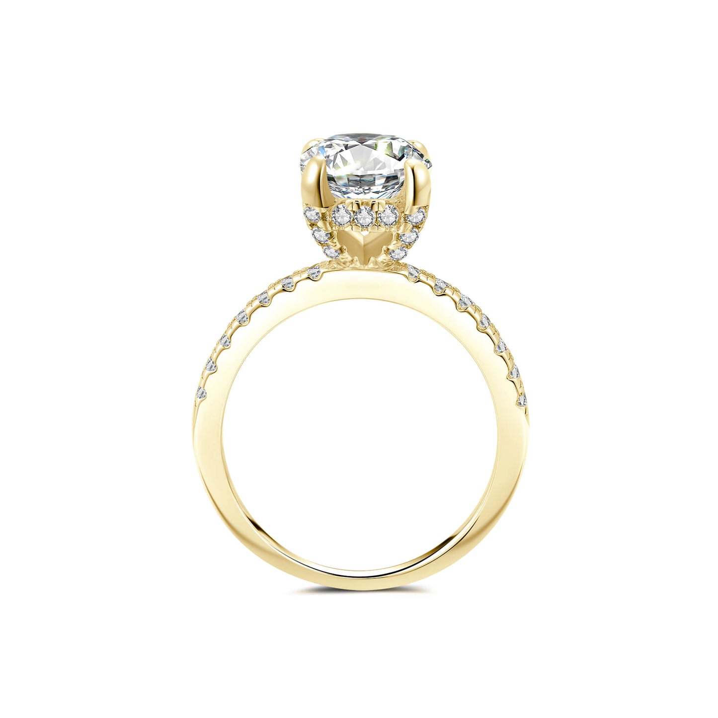 Hidden Halo Pave Oval Lab Diamond Ring in 18K Yellow Gold - Neoshine
