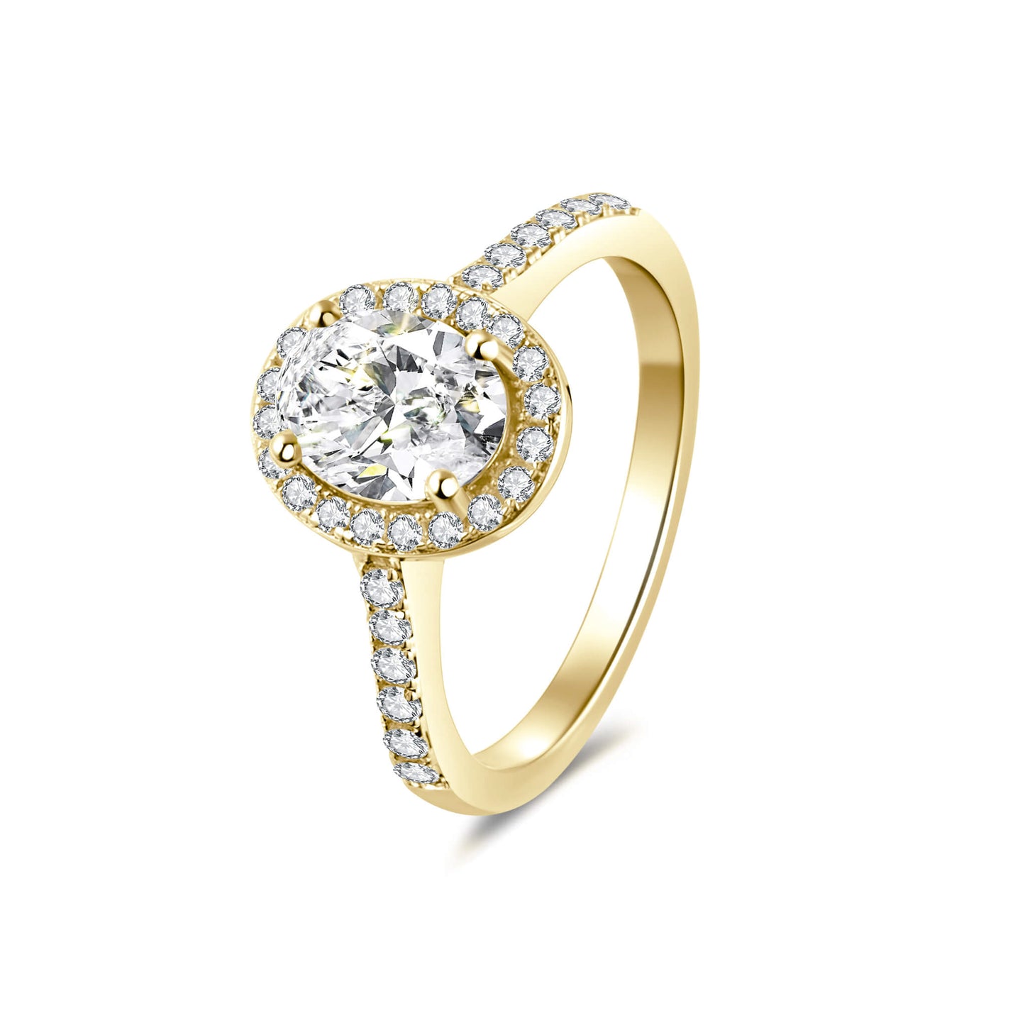Halo Pave Oval Lab Diamond Ring in 18K Yellow Gold - Neoshine