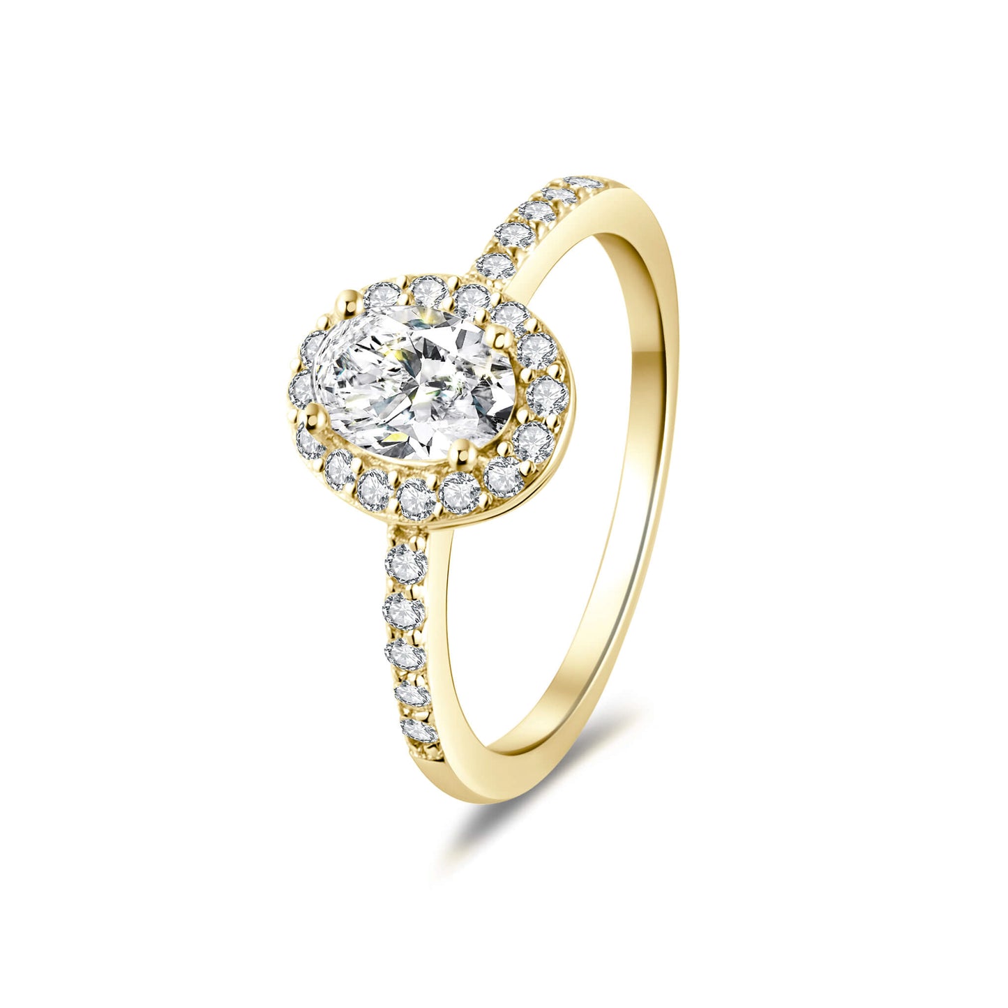 Halo Pave Oval Lab Diamond Ring in 18K Yellow Gold - Neoshine