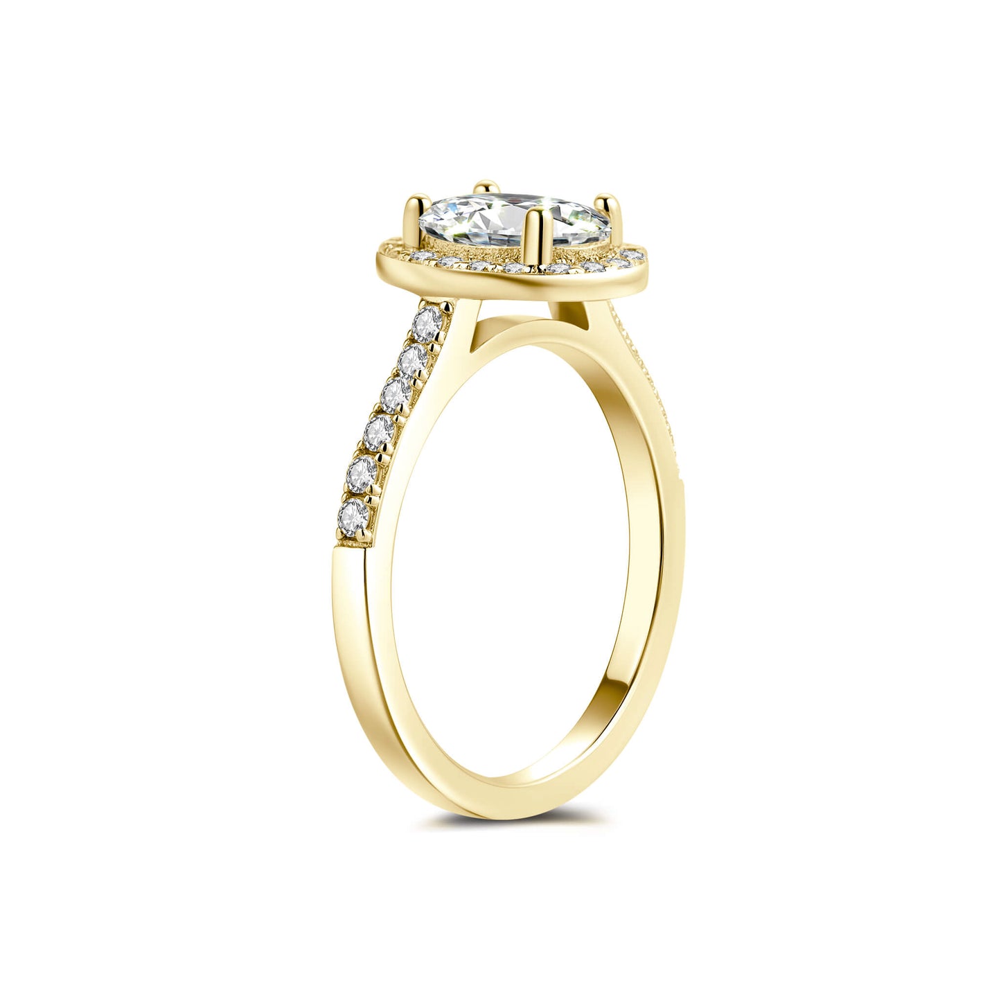 Halo Pave Oval Lab Diamond Ring in 18K Yellow Gold - Neoshine