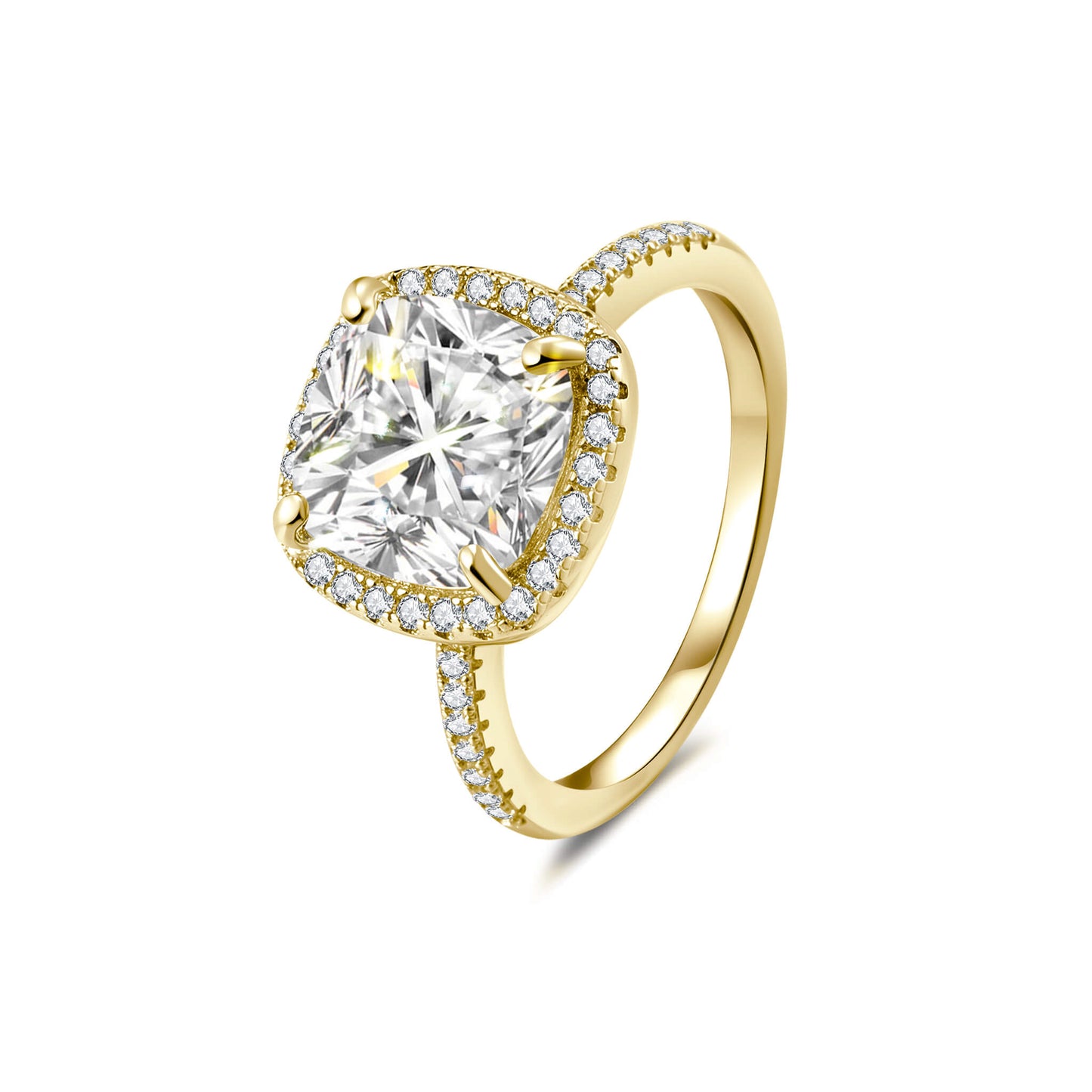 Halo Cushion Lab Diamond Ring in 18K Yellow Gold - Neoshine