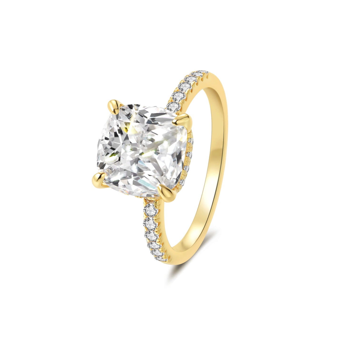 Hidden Halo Cushion Lab Diamond Ring in 18K Yellow Gold 4 Prong Setting - Neoshine