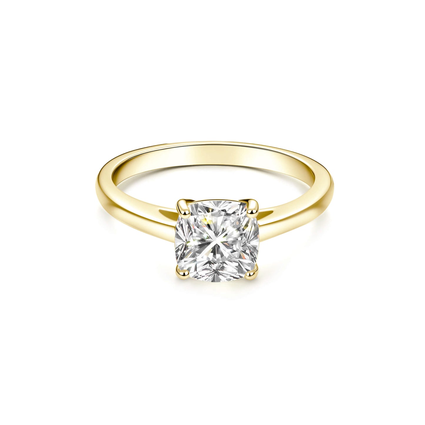 Solitaire Cushion Lab Diamond Ring in 18K Yellow Gold 4 Prong Setting - Neoshine