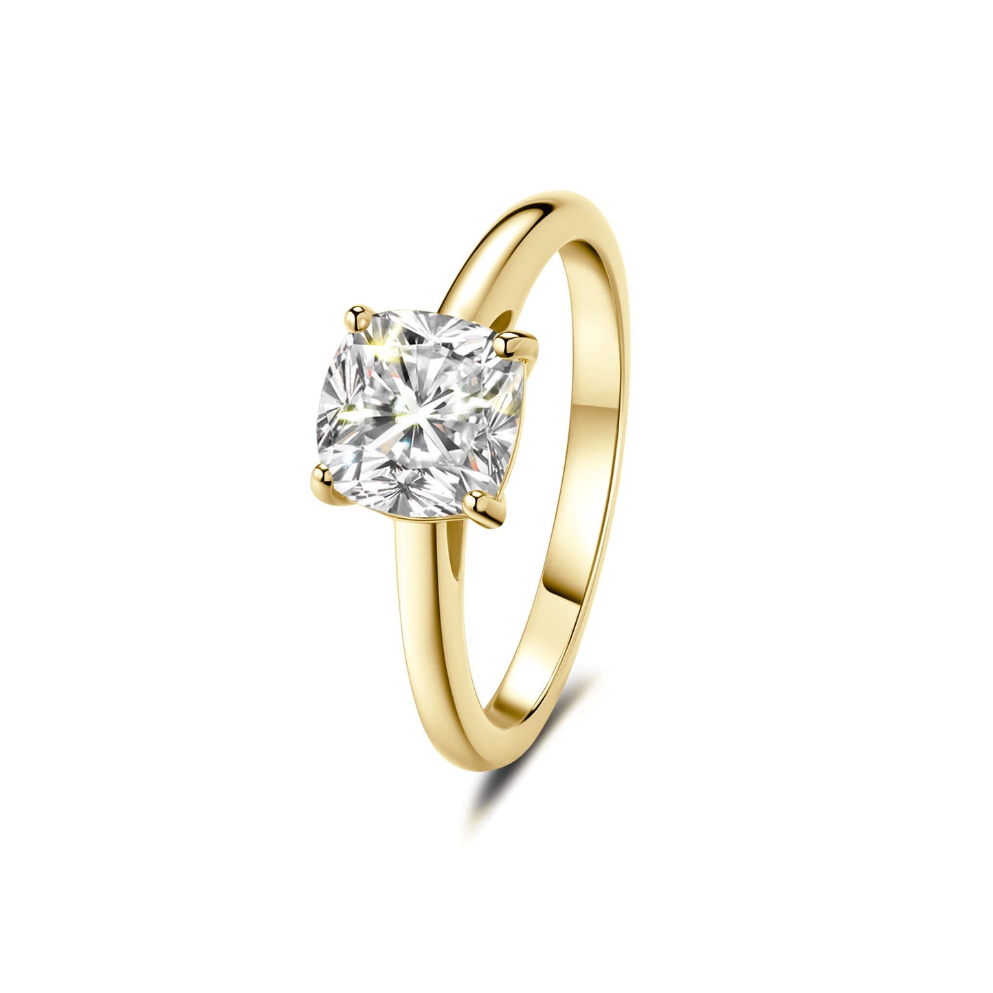 Solitaire Cushion Lab Diamond Ring in 18K Yellow Gold 4 Prong Setting - Neoshine