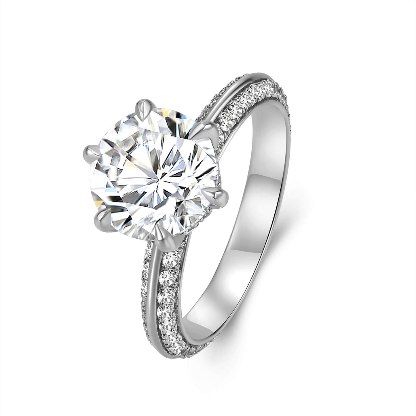 Round Solitaire Lab Diamond Ring in Platinum with Pave Band - Neoshine