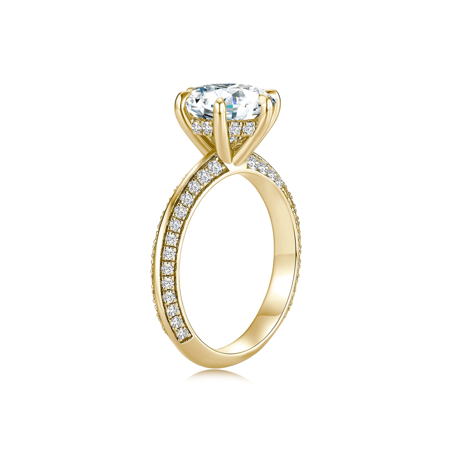 Round Solitaire Lab Diamond Ring in 18K Yellow Gold with Pave Band - Neoshine