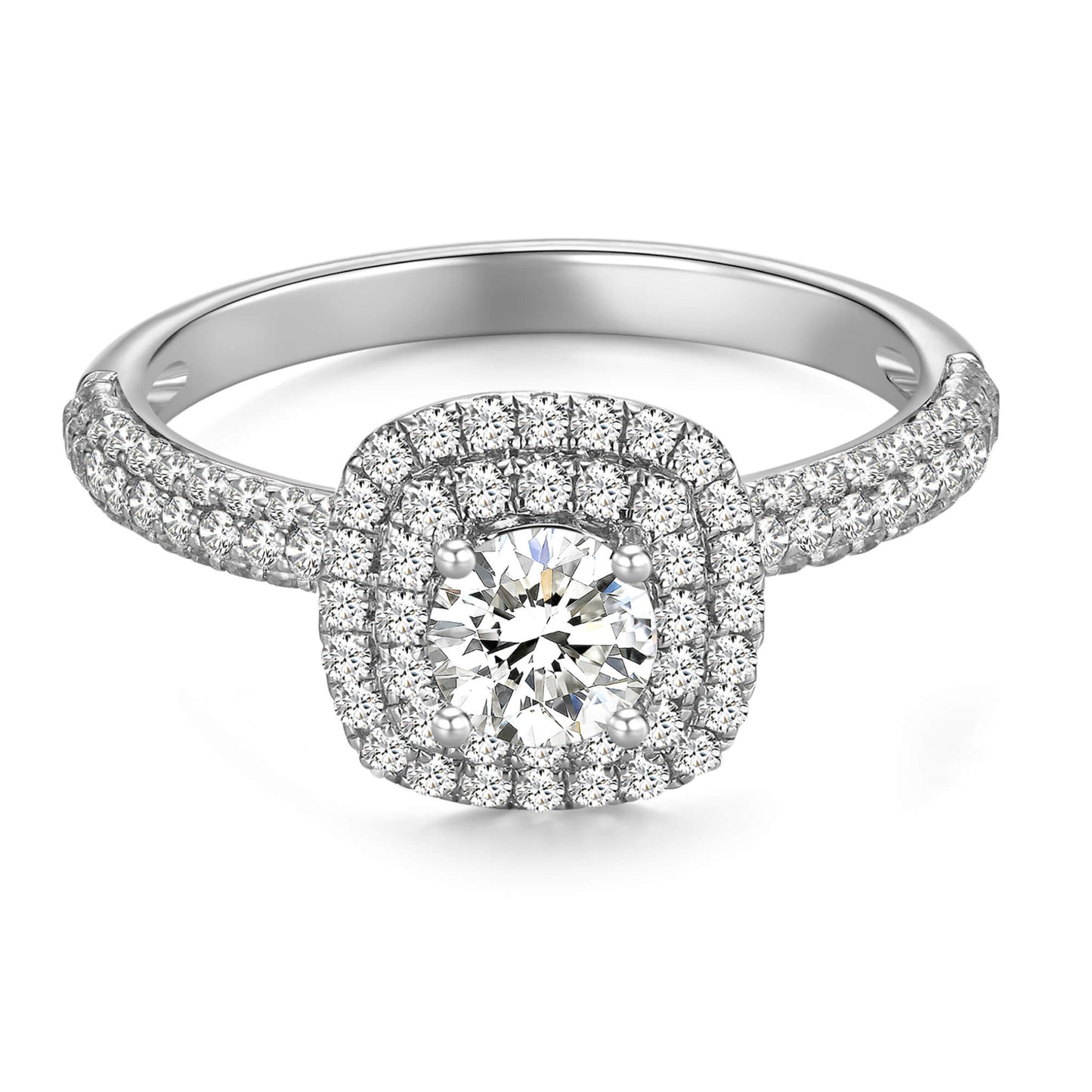 Round Double Halo Lab Diamond Ring in Platinum with Pave Band - Neoshine