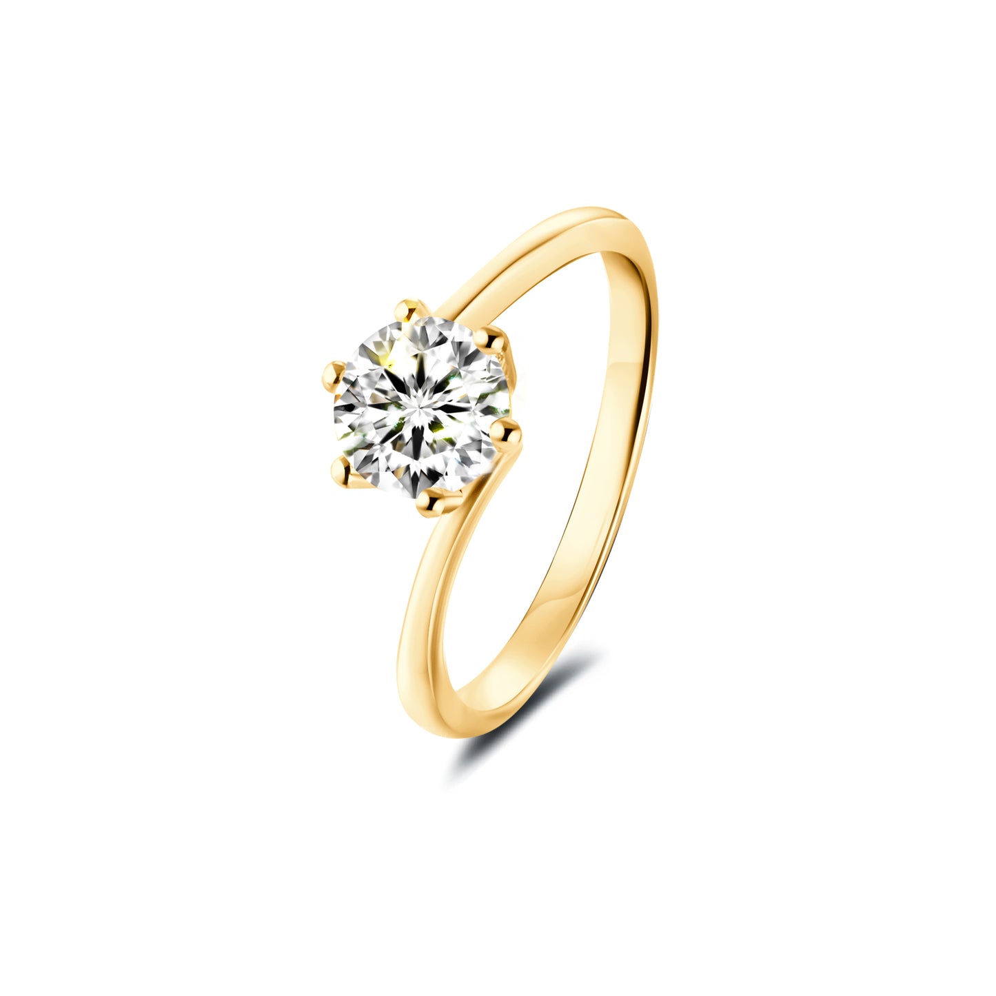 Solitaire Round Lab Diamond Ring in 18K Yellow Gold 6 Prong-018 - Neoshine