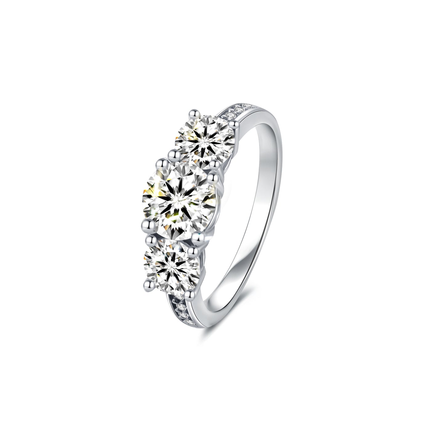 Three Stone Round Lab Diamond Ring in Platinum - Neoshine