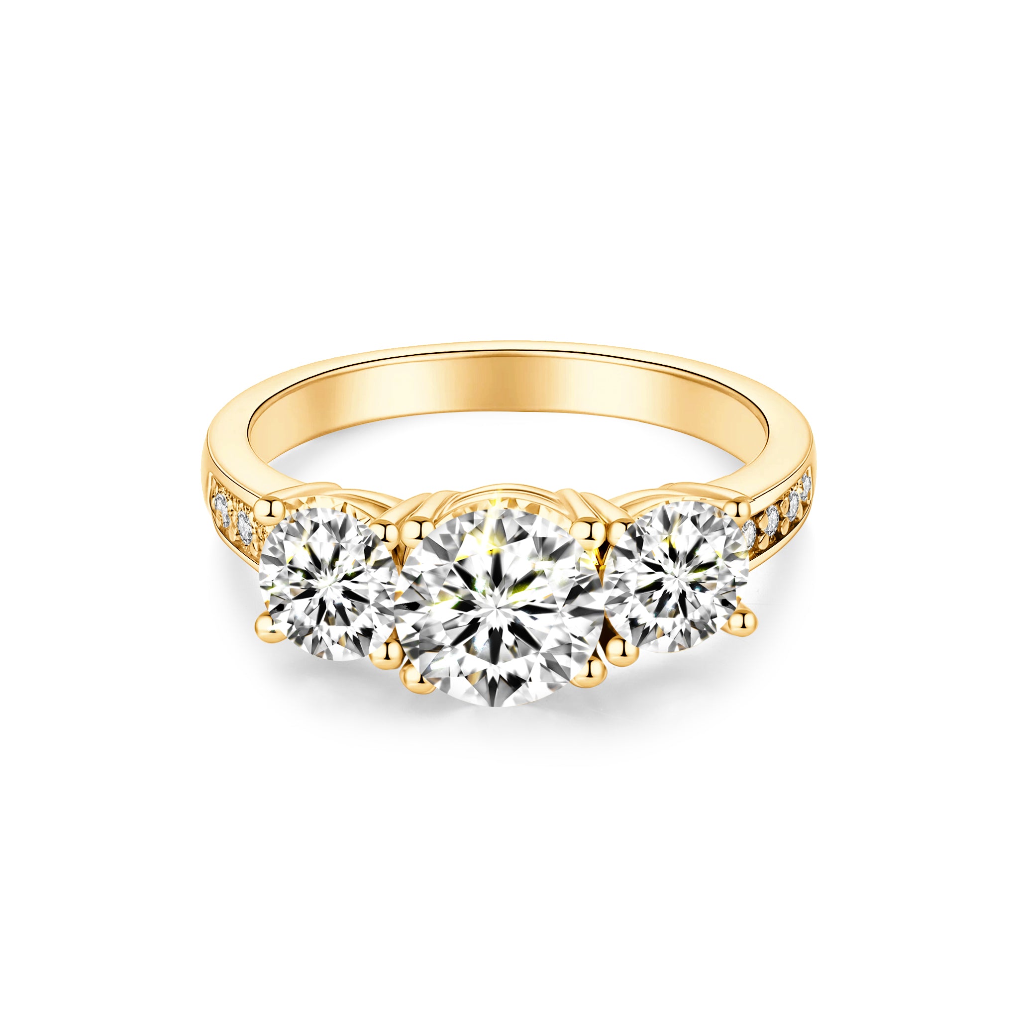 Three Stone Round Lab Diamond Ring in 18K Yellow Gold
