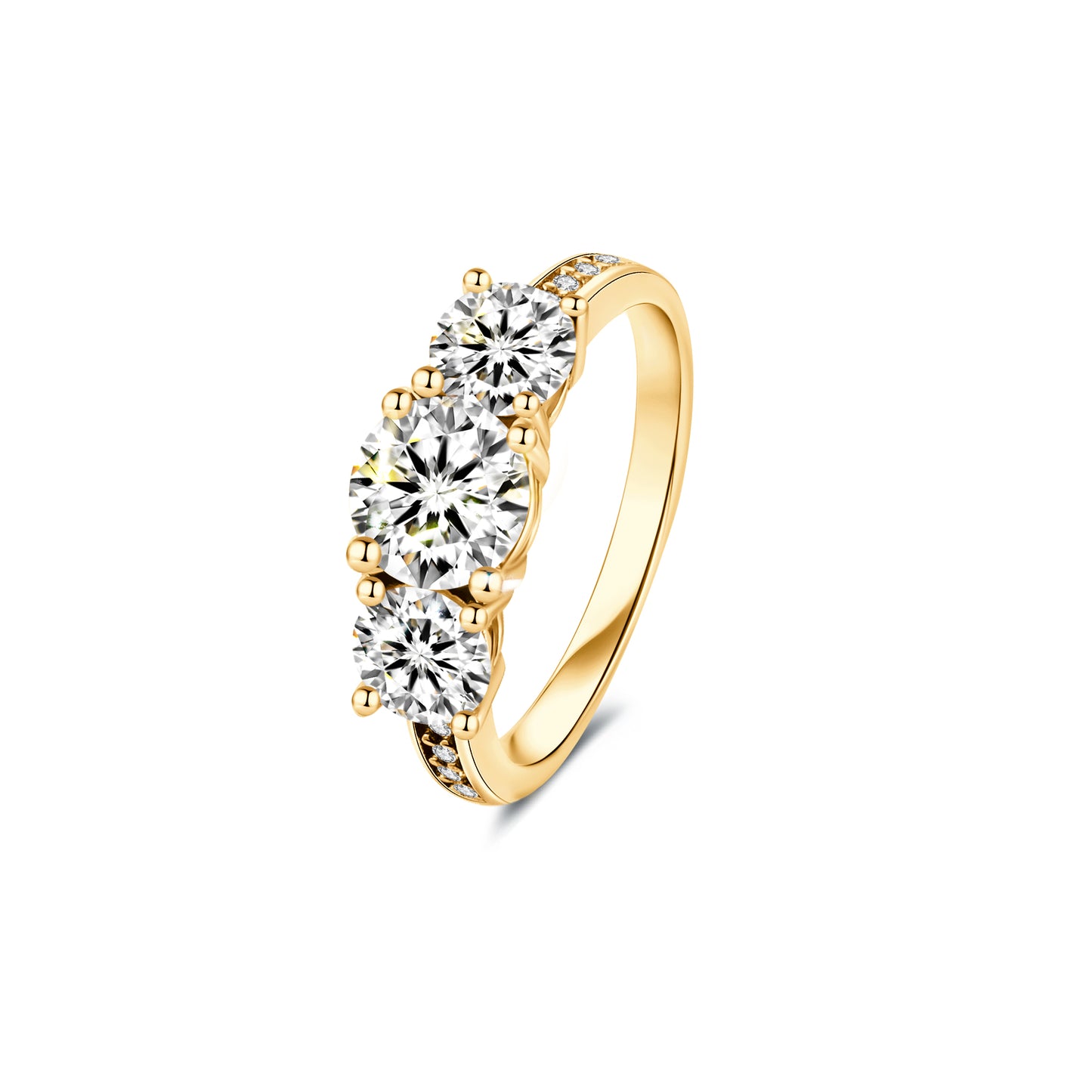Three Stone Round Lab Diamond Ring in 18K Yellow Gold - Neoshine