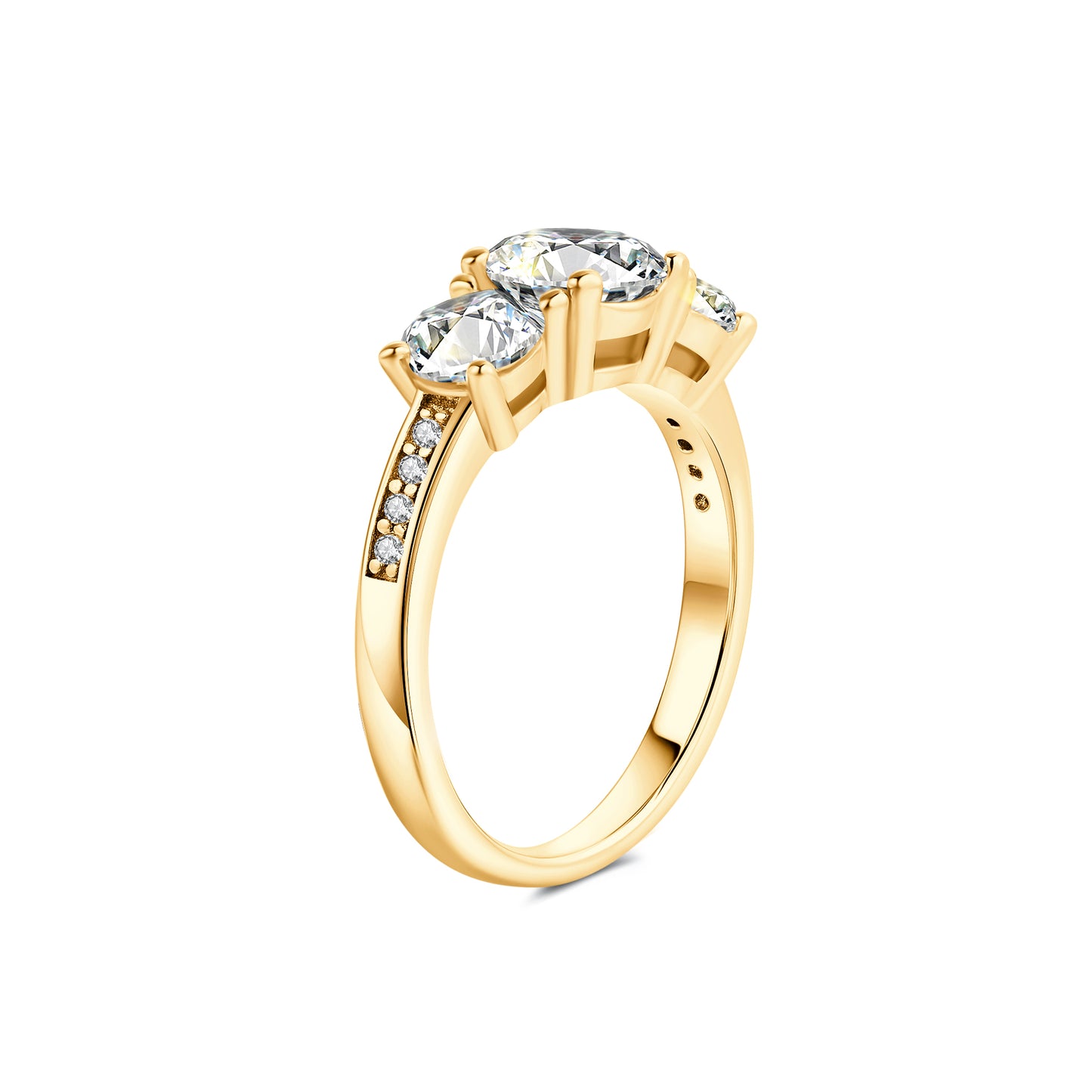 Three Stone Round Lab Diamond Ring in 18K Yellow Gold - Neoshine