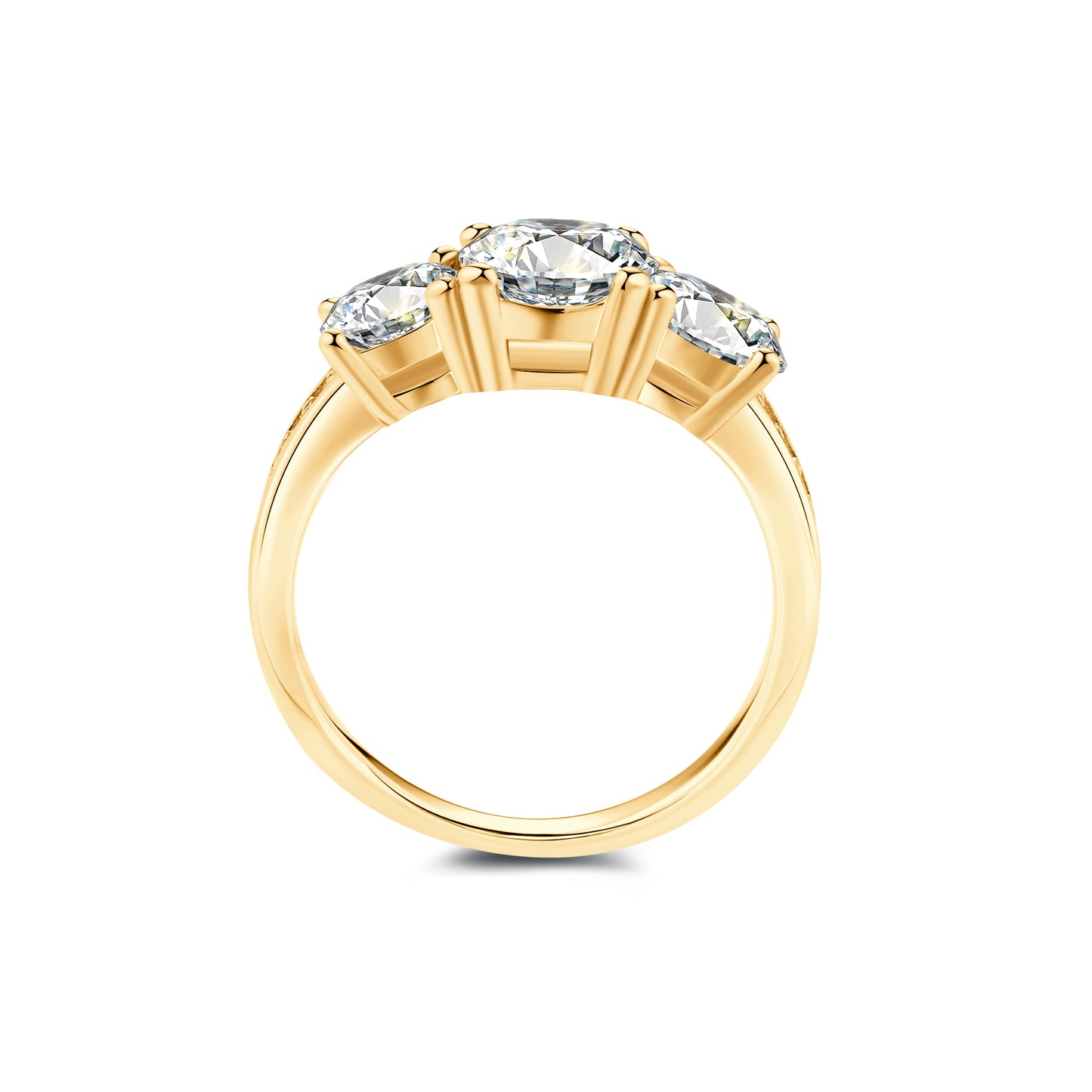 Three Stone Round Lab Diamond Ring in 18K Yellow Gold - Neoshine