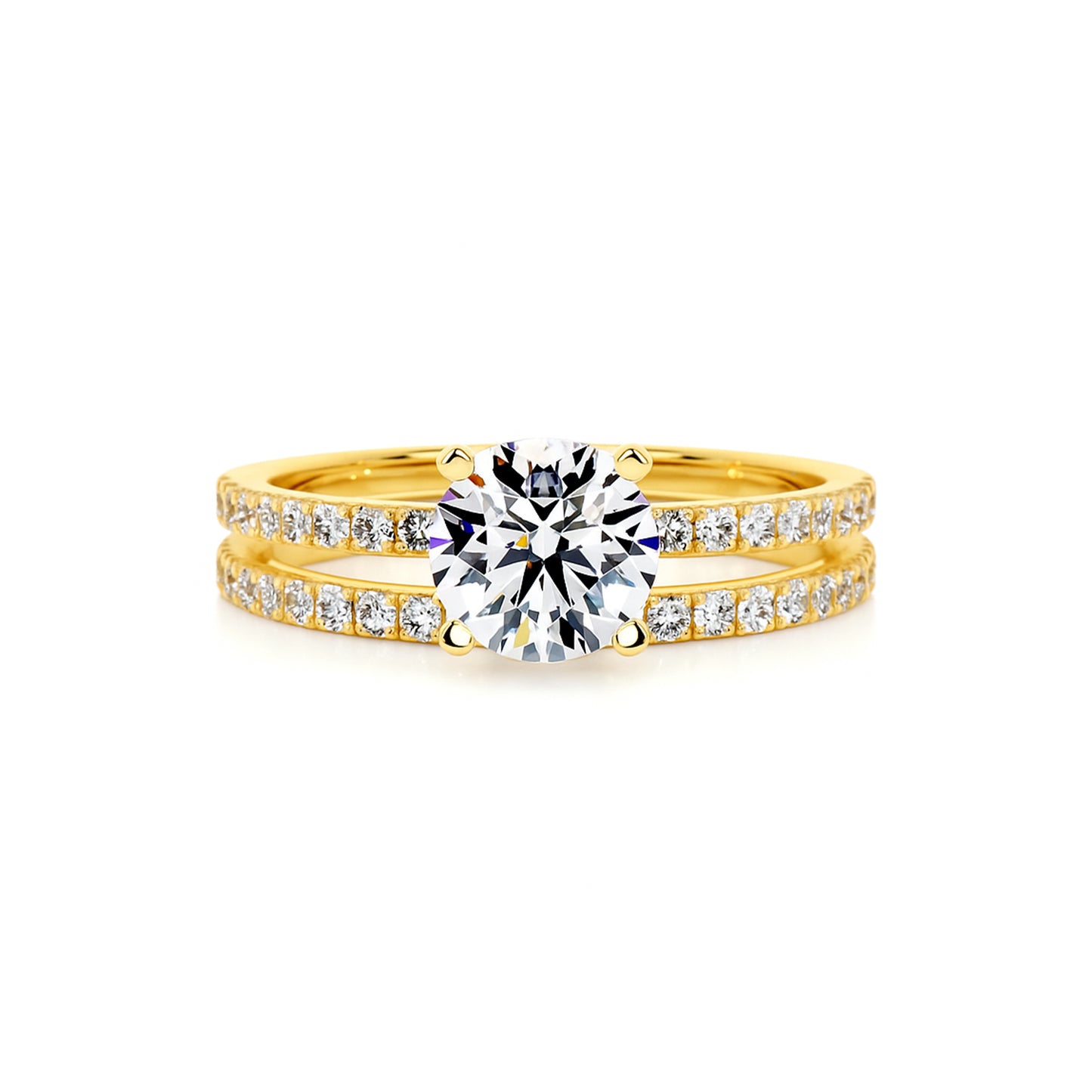 Bridal Sets Round Lab Diamond Ring in 18K Yellow Gold Setting - Neoshine