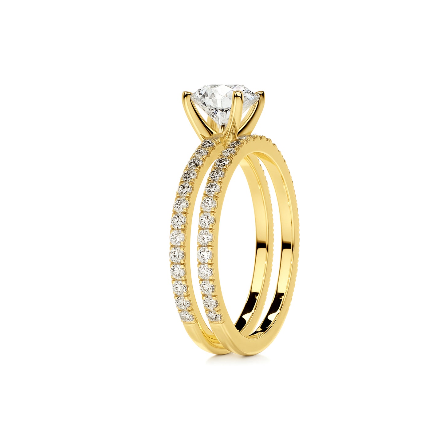 Bridal Sets Round Lab Diamond Ring in 18K Yellow Gold Setting - Neoshine