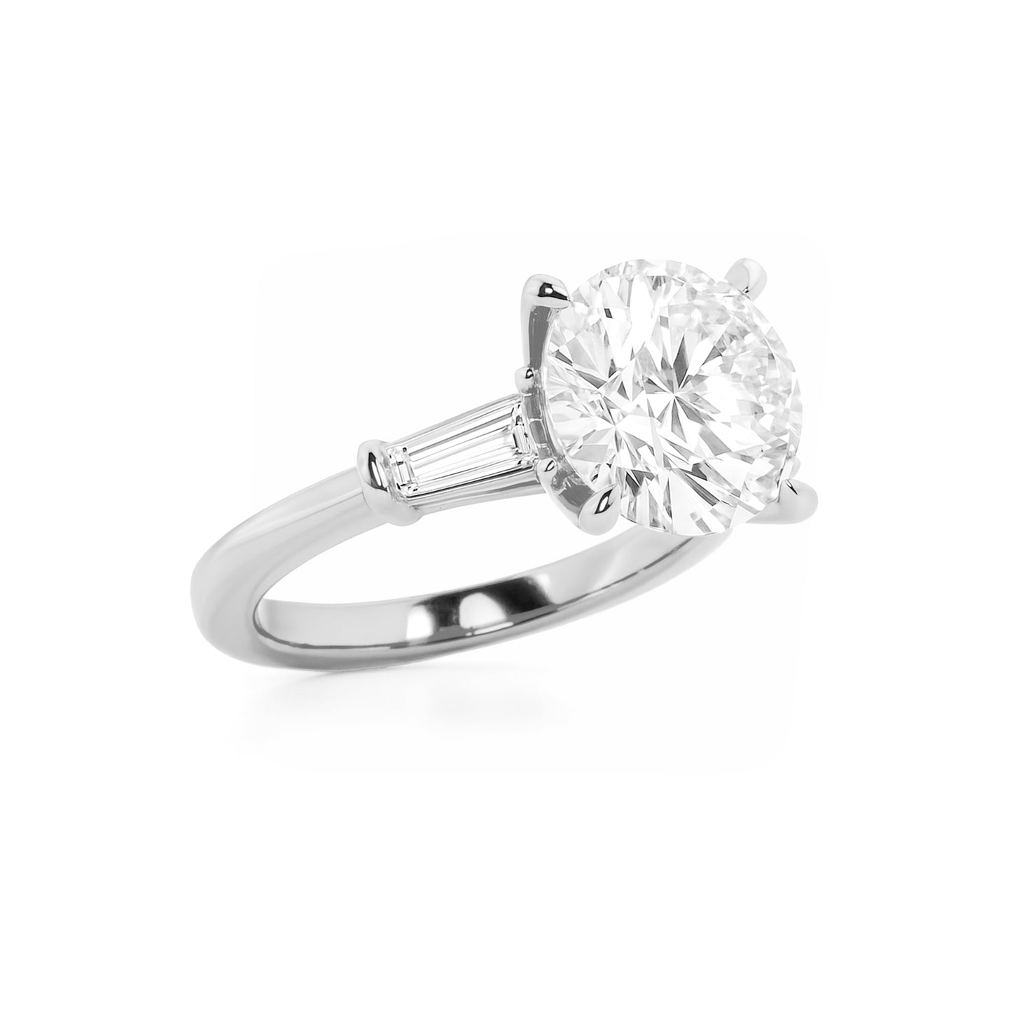 Three Stone Round Lab Diamond Ring in Platinum 4 Prong Setting - Neoshine
