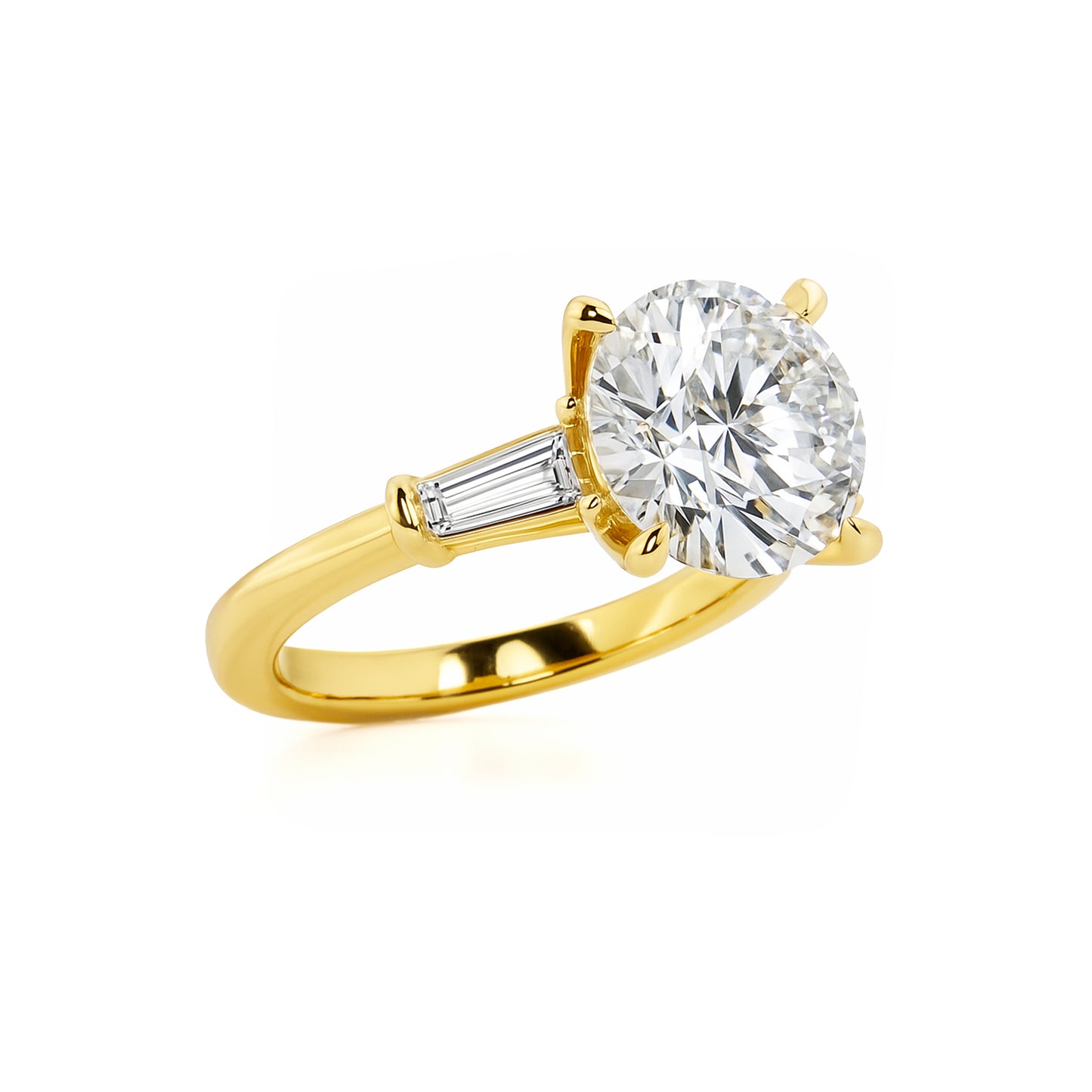Three Stone Round Lab Diamond Ring in 18K Yellow Gold 4 Prong Setting - Neoshine
