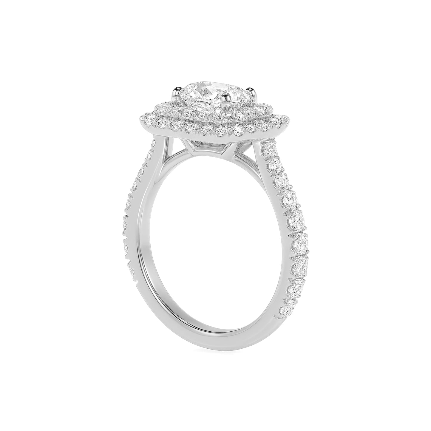 Double Halo Cushion Lab Diamond Ring in Platinum 4 Prong Setting - Neoshine