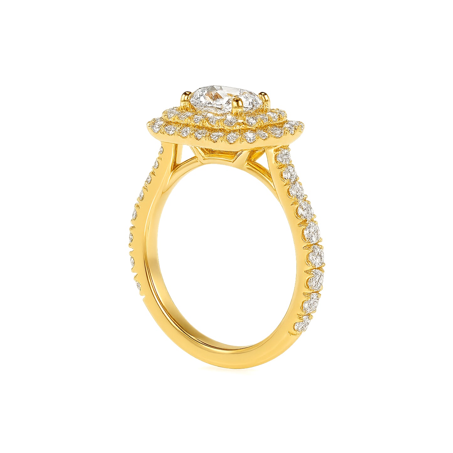 Double Halo Cushion Lab Diamond Ring in 18K Yellow Gold 4 Prong Setting - Neoshine