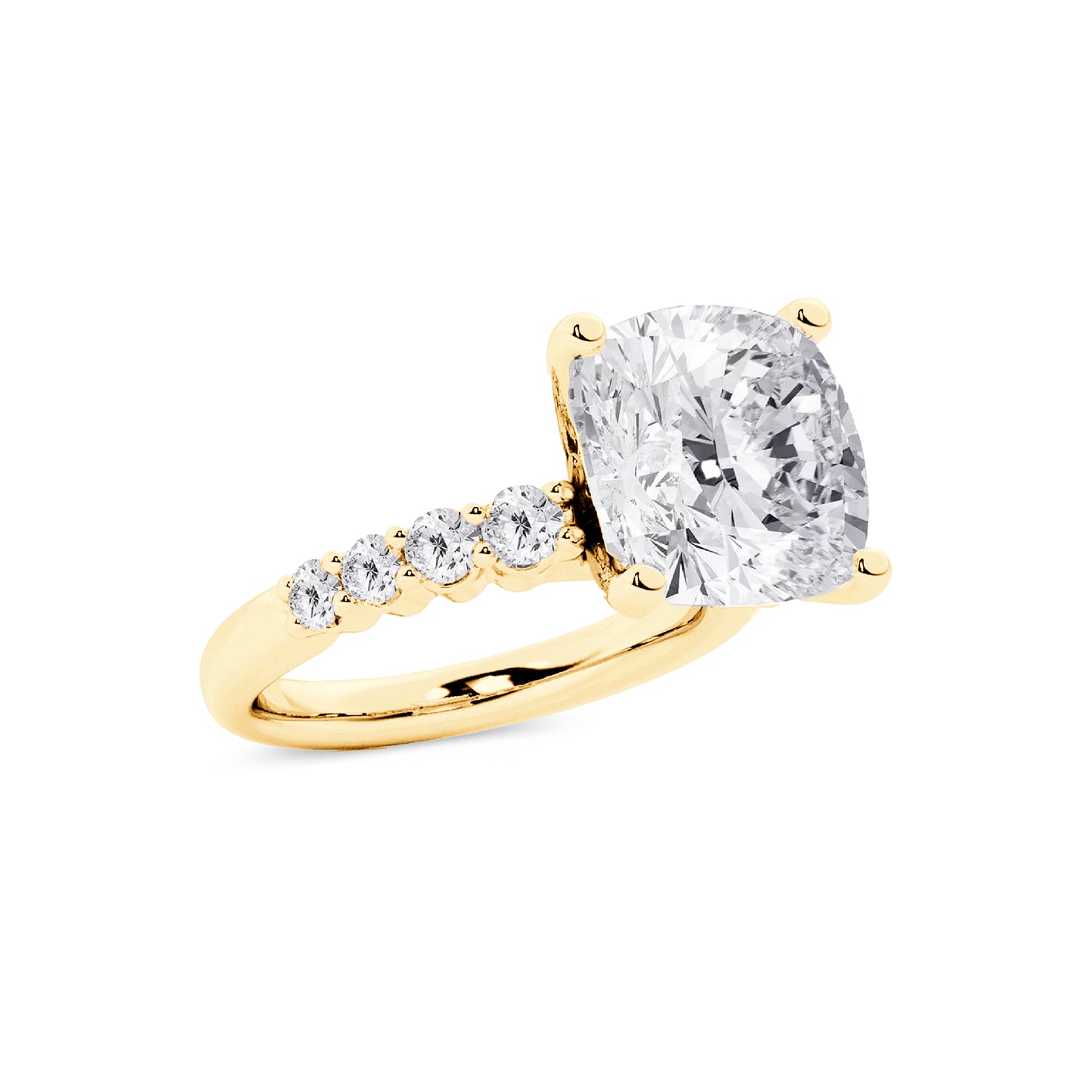 Solitaire Cushion Lab Diamond Ring in 18K Yellow Gold 4 Prong Setting - Neoshine